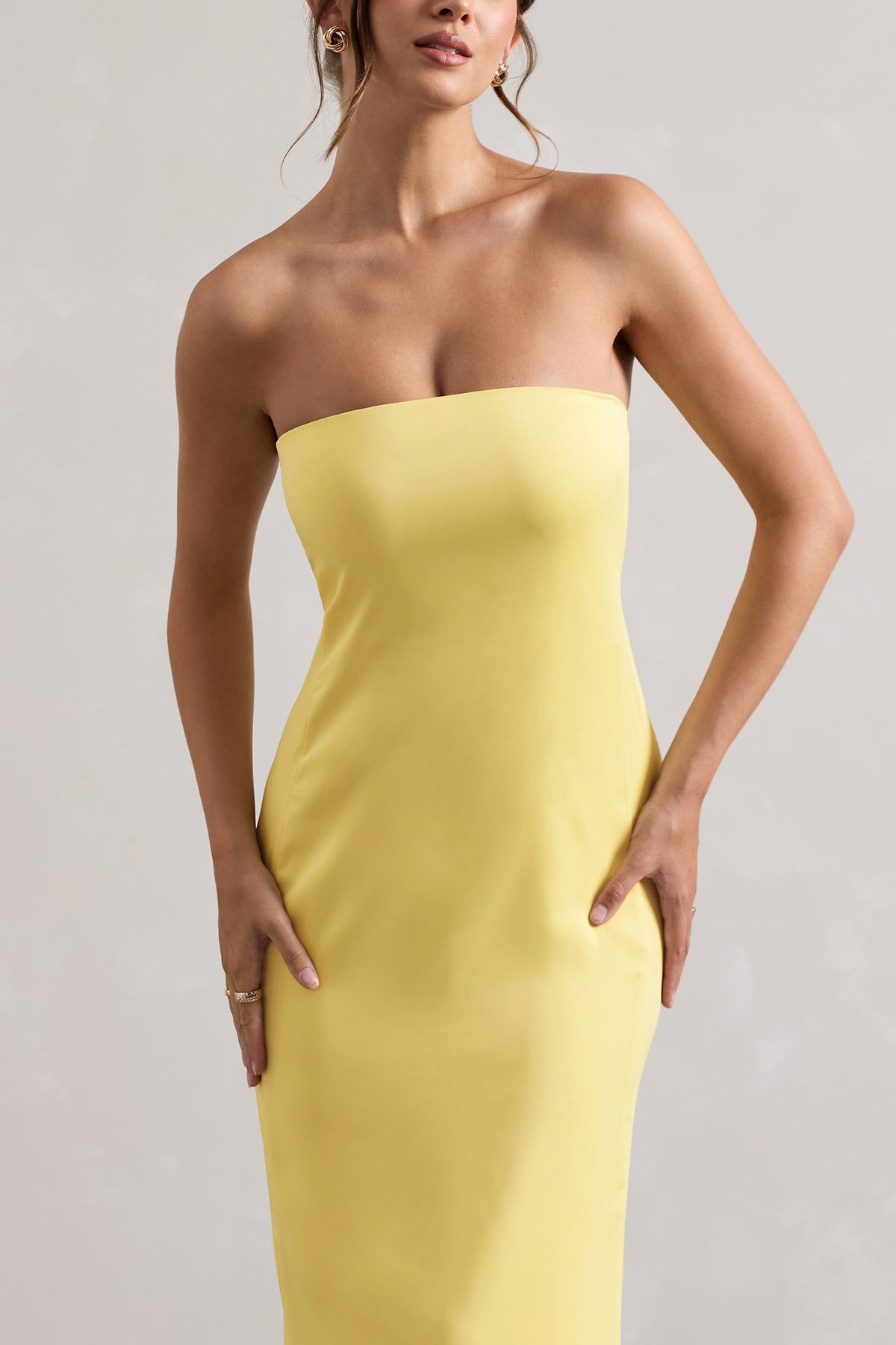 Azra Lemon Satin Bandeau Maxi Dress Club L London - USA Azra Lemon Satin Bandeau Maxi Dress Club L London - USA