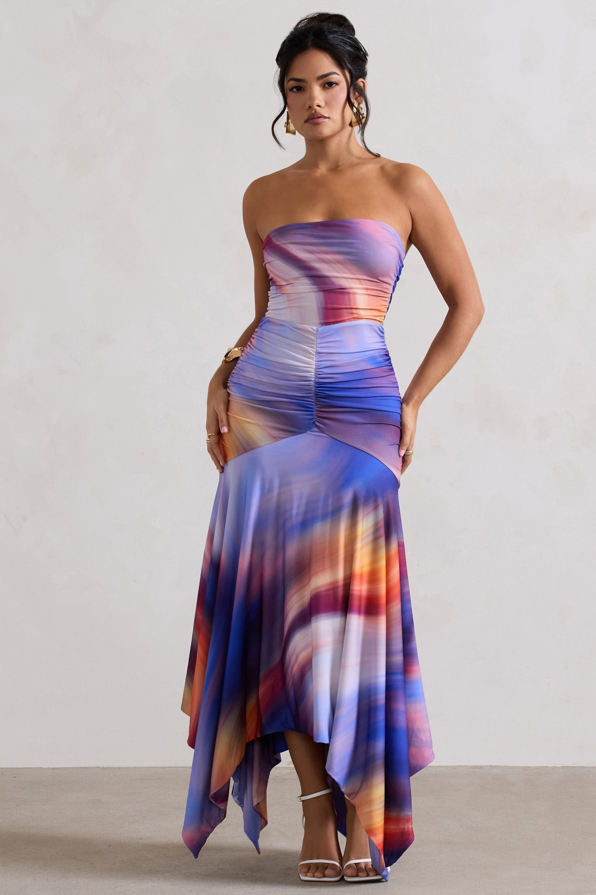 Florianne | Ombre Print Ruched Bandeau Midi Dress - Club L London - USA