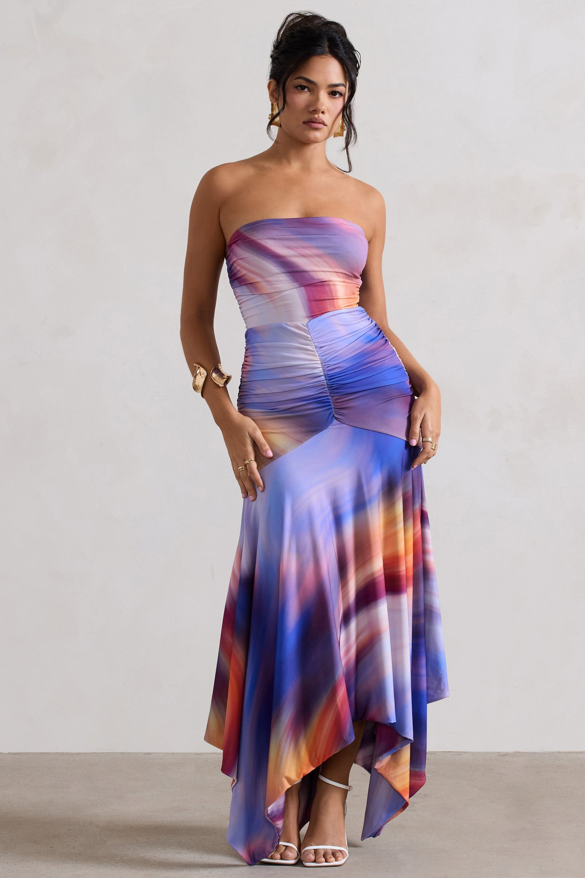 Florianne | Ombre Print Ruched Bandeau Midi Dress - Club L London - USA