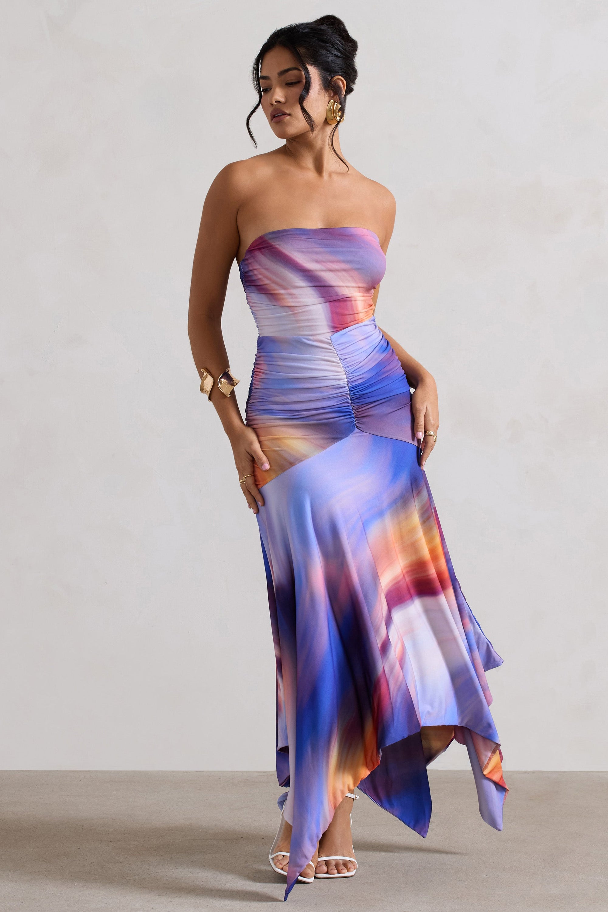 Florianne | Ombre Print Ruched Bandeau Midi Dress - Club L London - USA