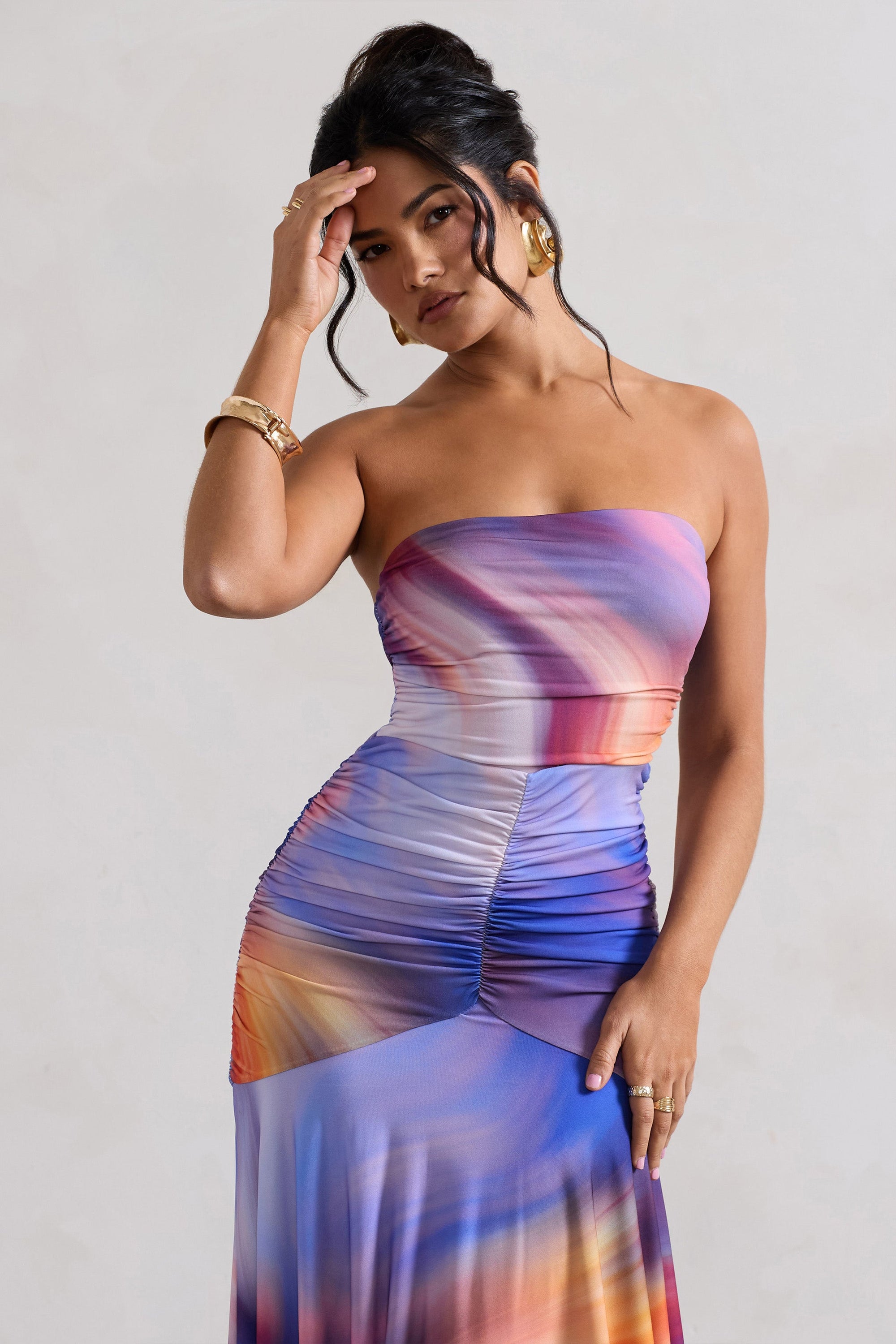 Florianne | Ombre Print Ruched Bandeau Midi Dress - Club L London - USA