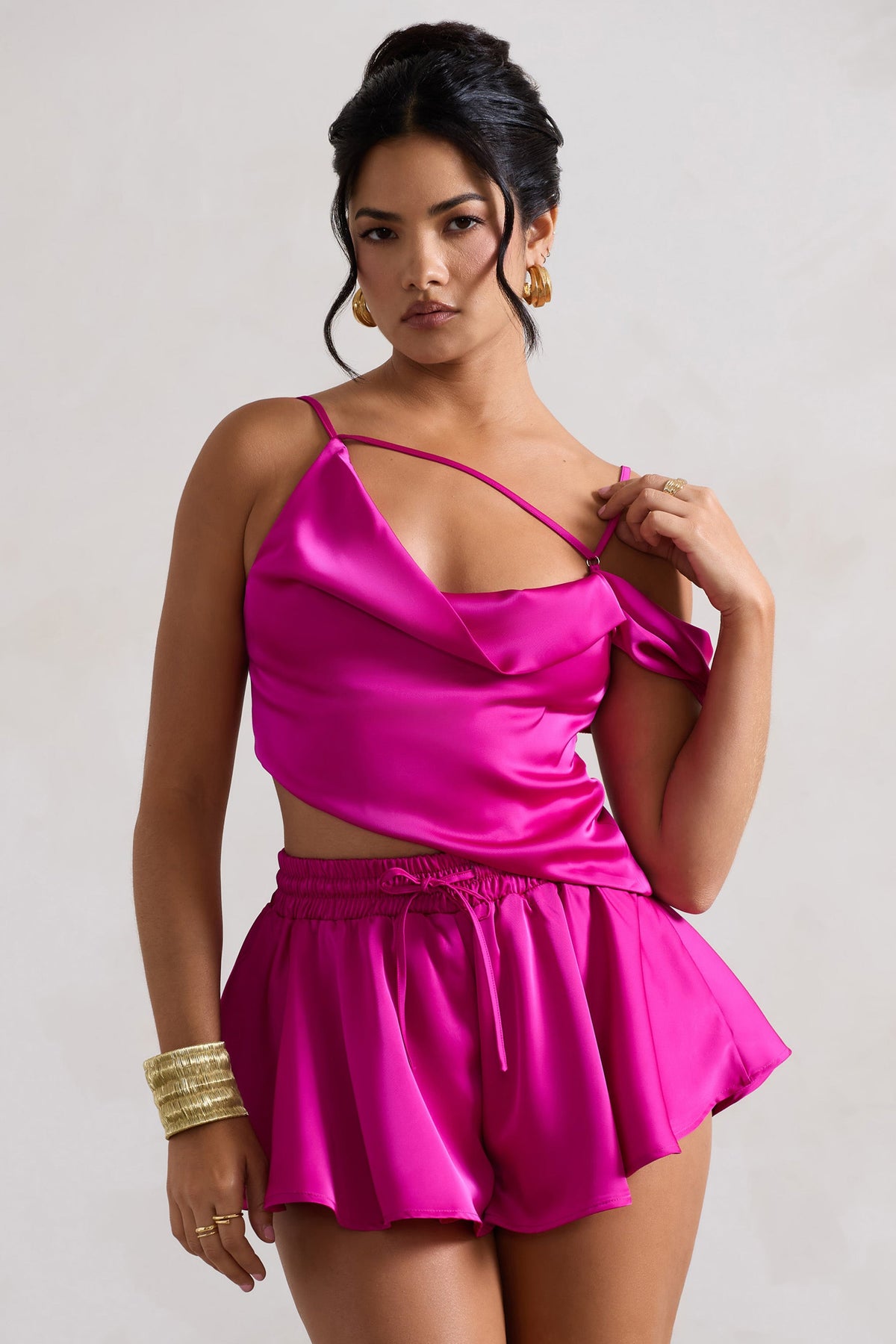 Hideout | Dark Pink Strappy Asymmetric Crop Top