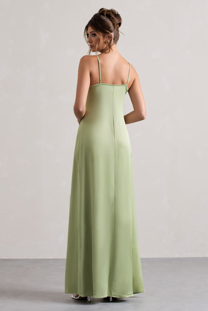 Calvi Pale Green Satin Longline Cami Top With Split Front