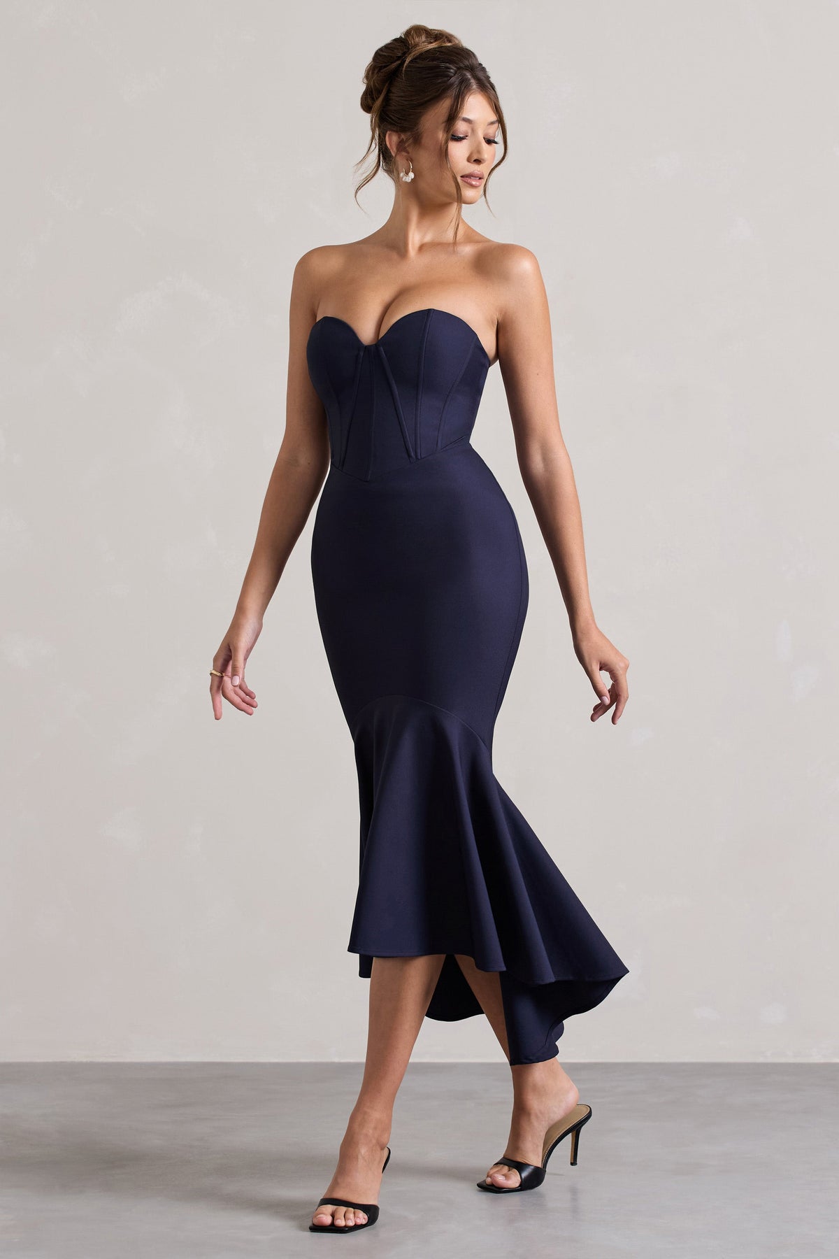 Daylight Navy Corset High-Low Midi Dress Club L London - USA Daylight Navy Corset High-Low Midi Dress Club L London - USA