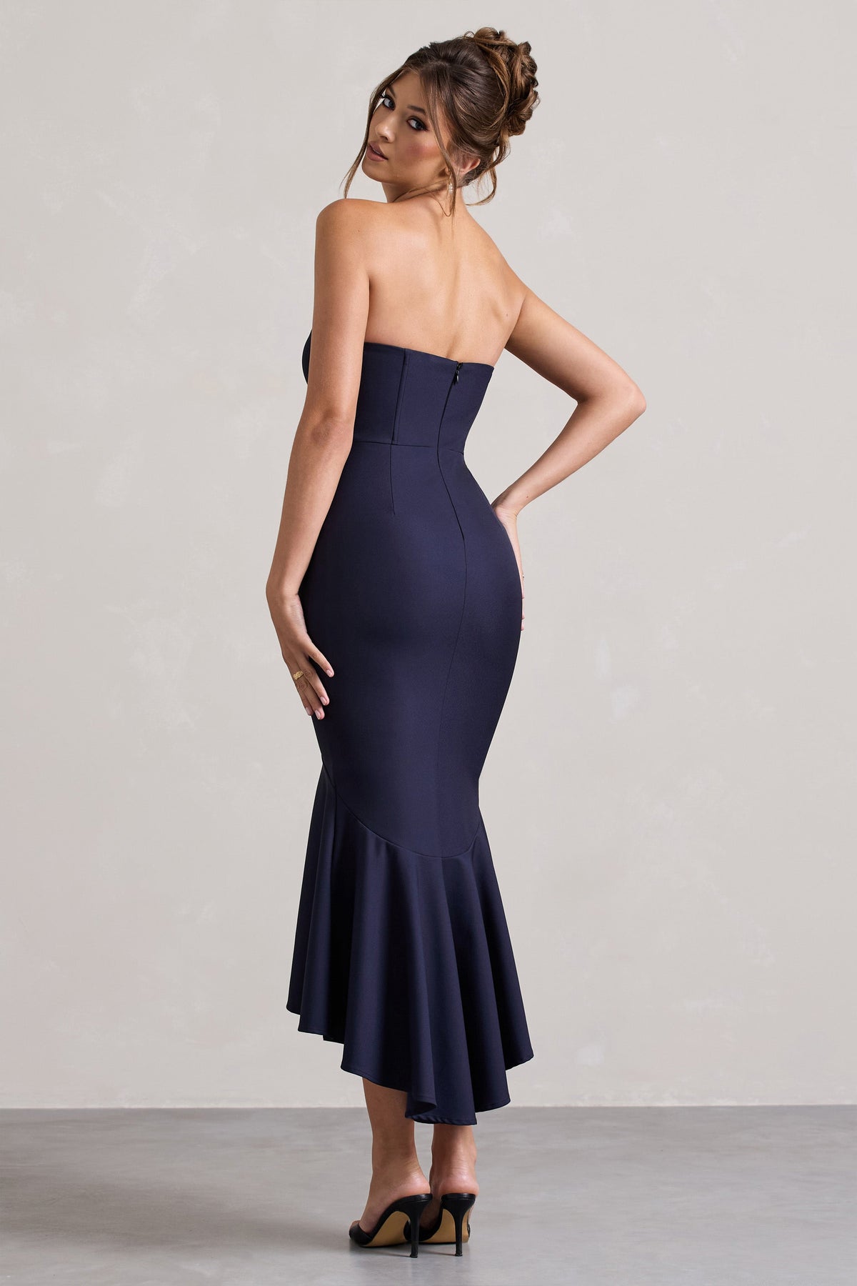 Daylight Navy Corset High Low Midi Dress UK 10 Powder Blue