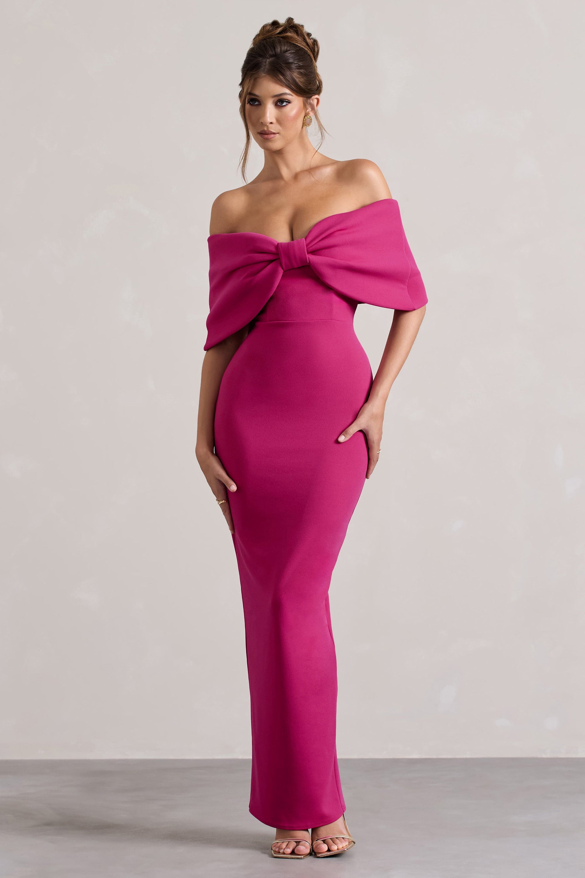 women's neon pink strapless dress for the club Love Club Strapless Satin Maxi Dress Pink