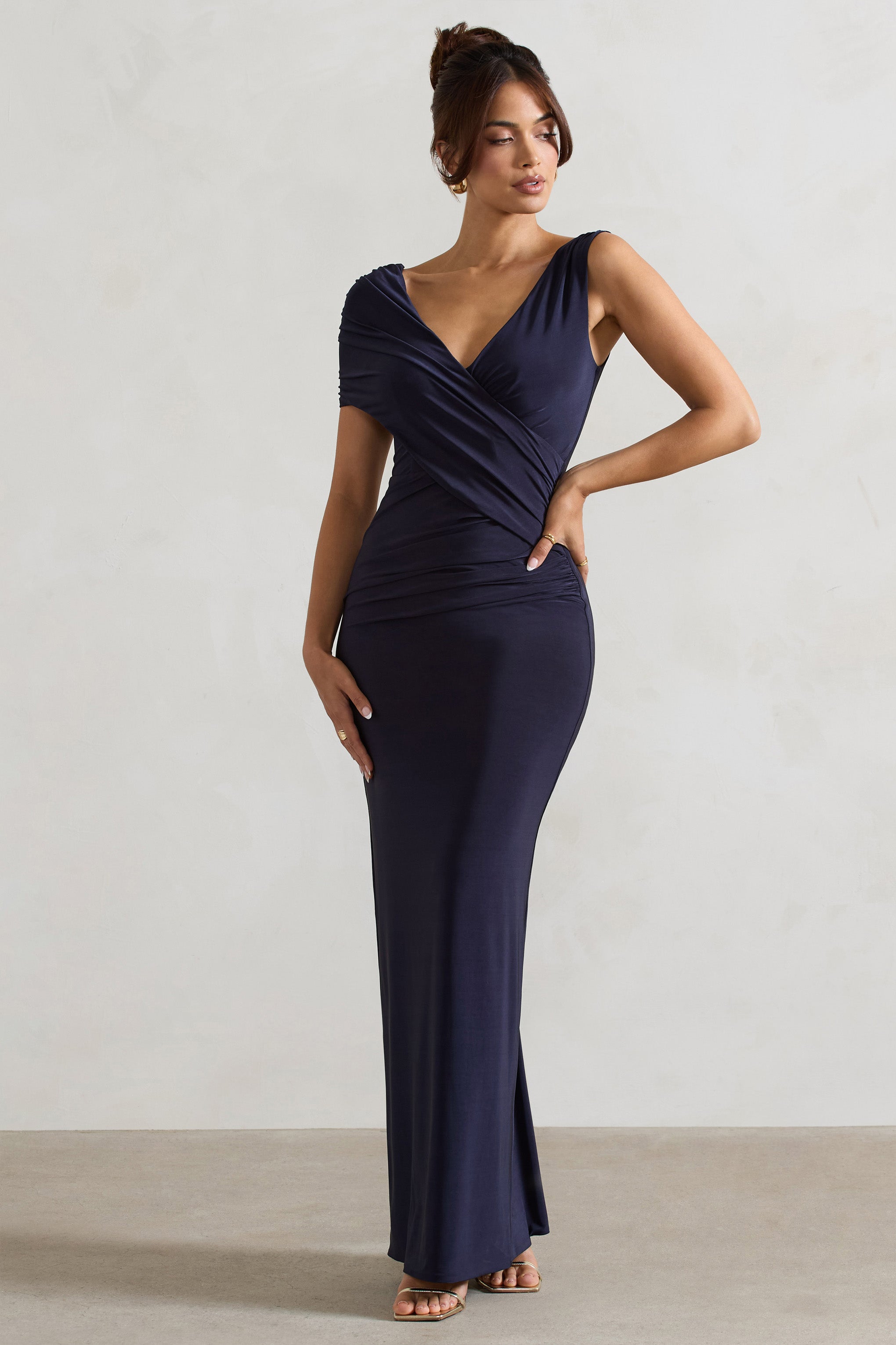 Capella | Navy Asymmetric Wrap Maxi Dress – Club L London - USA