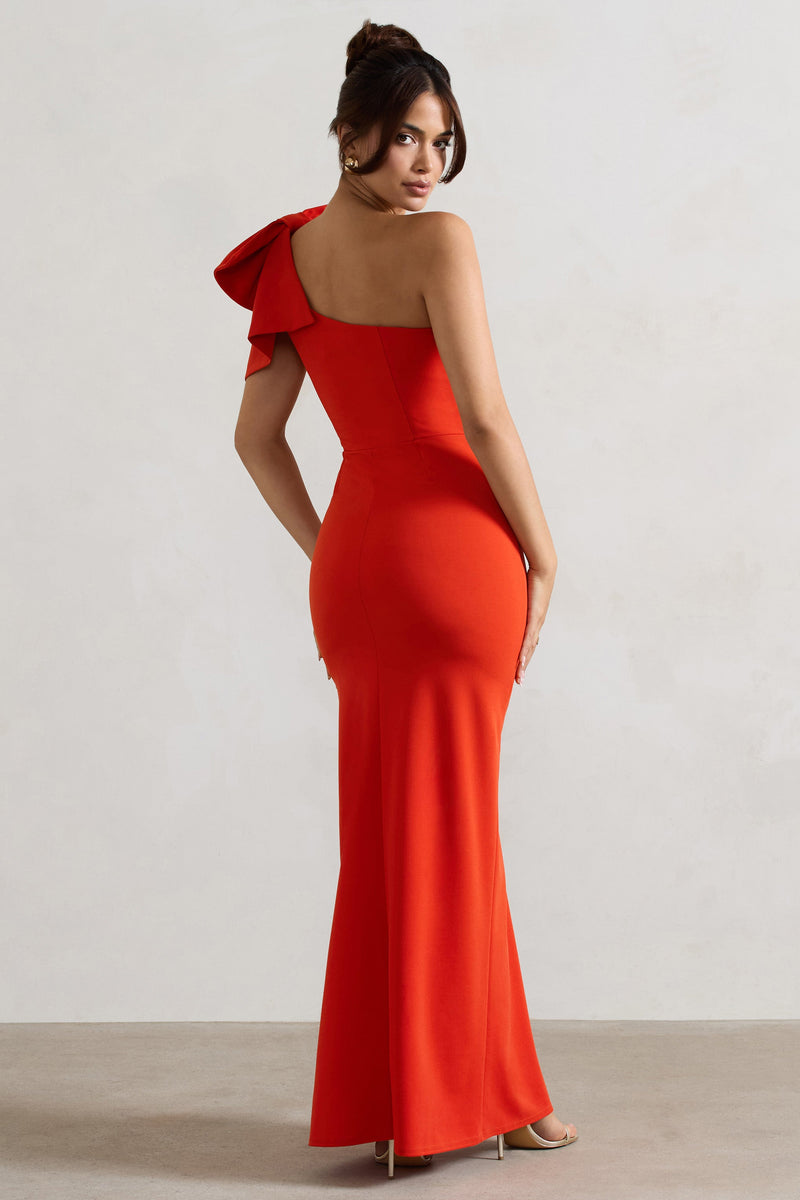 Elowen Orange Asymmetric Maxi Dress With Bow – Club L London - Usa