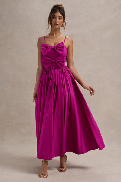 Loved Up Fuschia Pink Strappy Pleated Maxi Dress With Bows – Club L London Loved Up Fuschia Pink Strappy Pleated Maxi Dress With Bows – Club L London