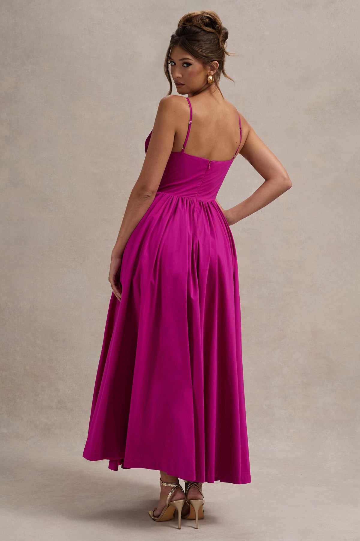 Loved Up Fuschia Pink Strappy Pleated Maxi Dress With Bows Club L London - USA Loved Up Fuschia Pink Strappy Pleated Maxi Dress With Bows Club L London - USA