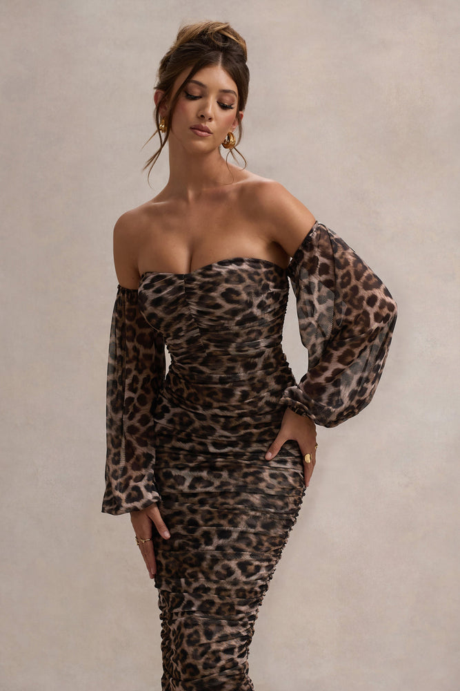 ★韓国人気★Loulouseoul★Leopard Paloma Midi Dress Rica Leopard Print Bardot Puff-Sleeve Midi Dress – Club L