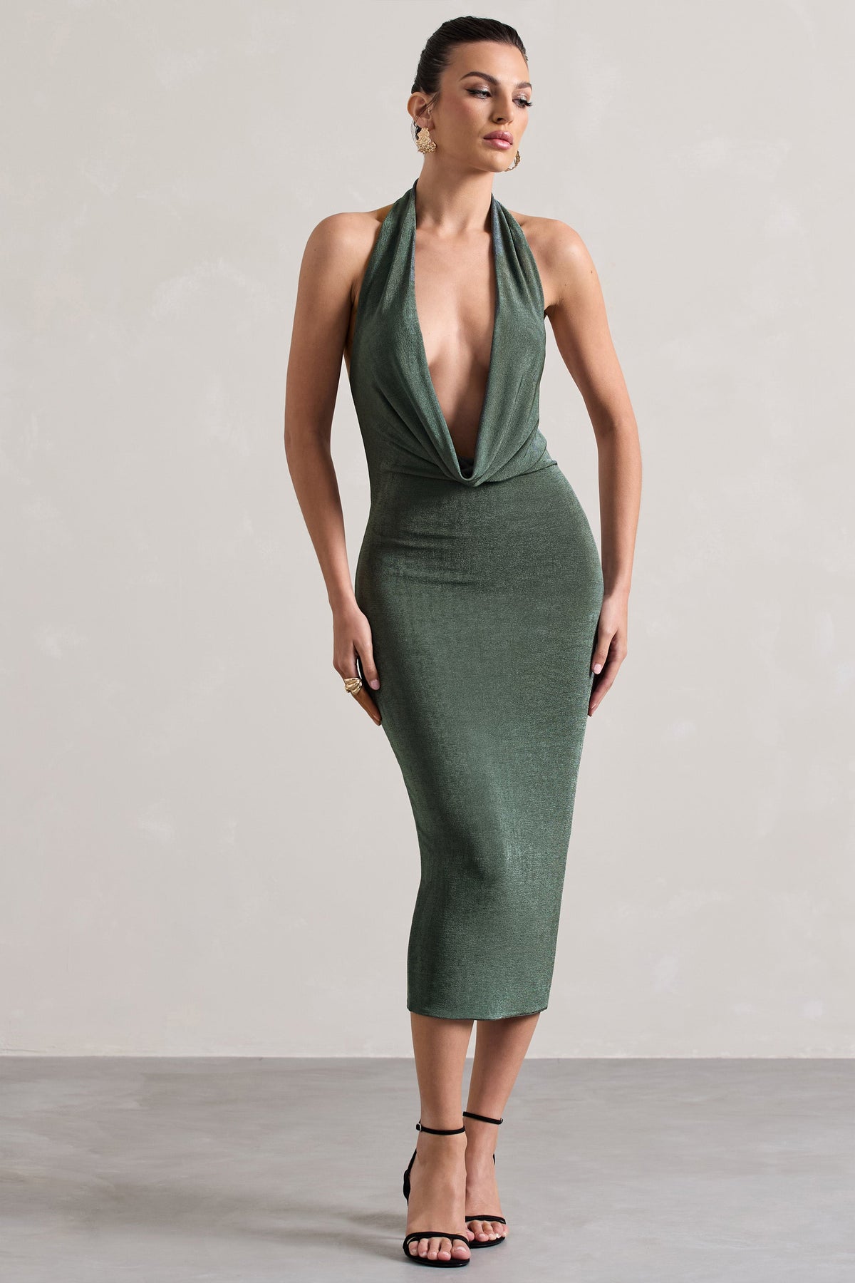 Raleigh Sage Green Cowl-Neck Midi Dress Club L London - USA Raleigh Sage Green Cowl-Neck Midi Dress Club L London - USA