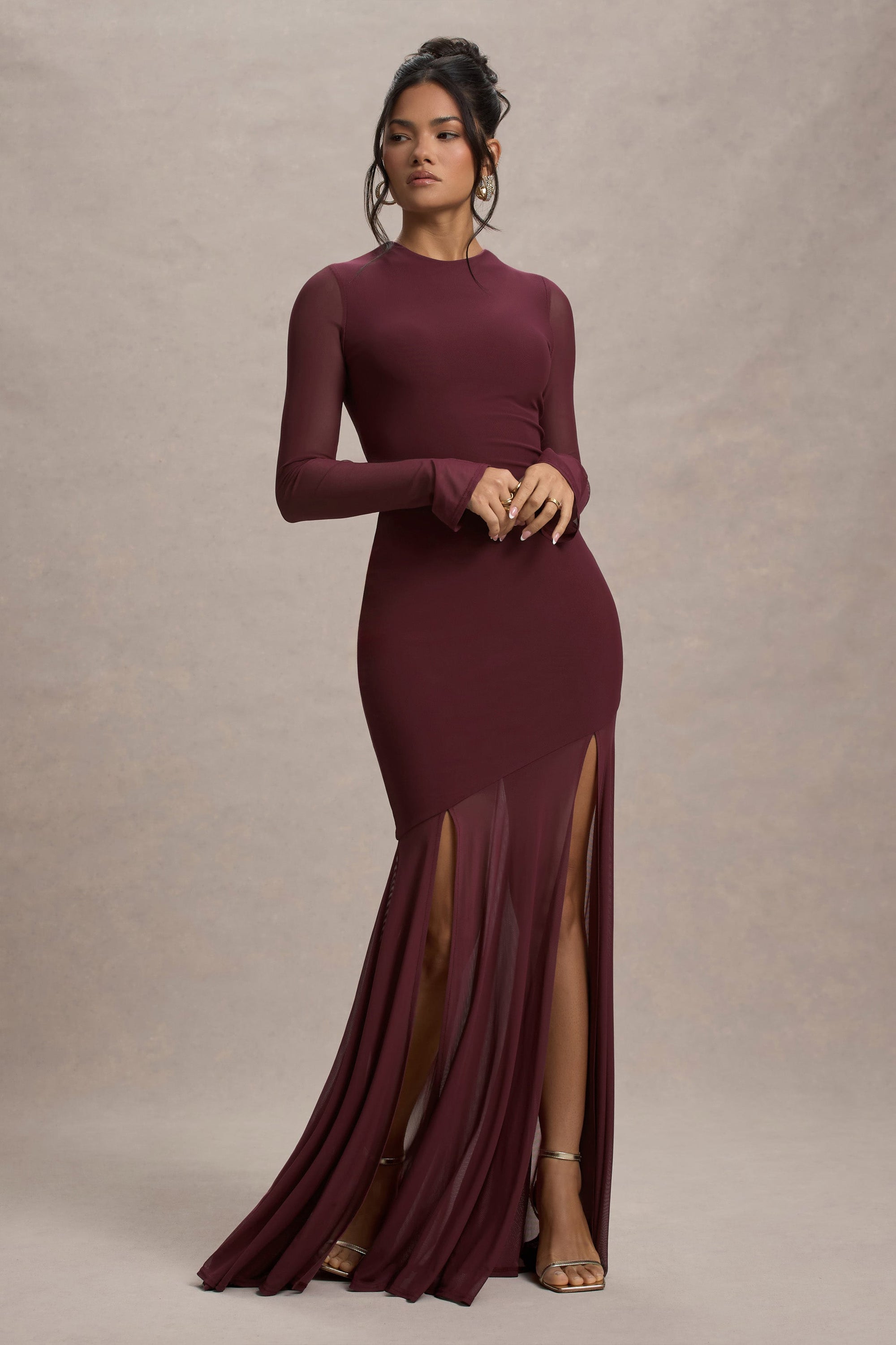 Tigerlily | Port Mesh Long-Sleeve Open-Back Maxi Dress - Club L London - USA