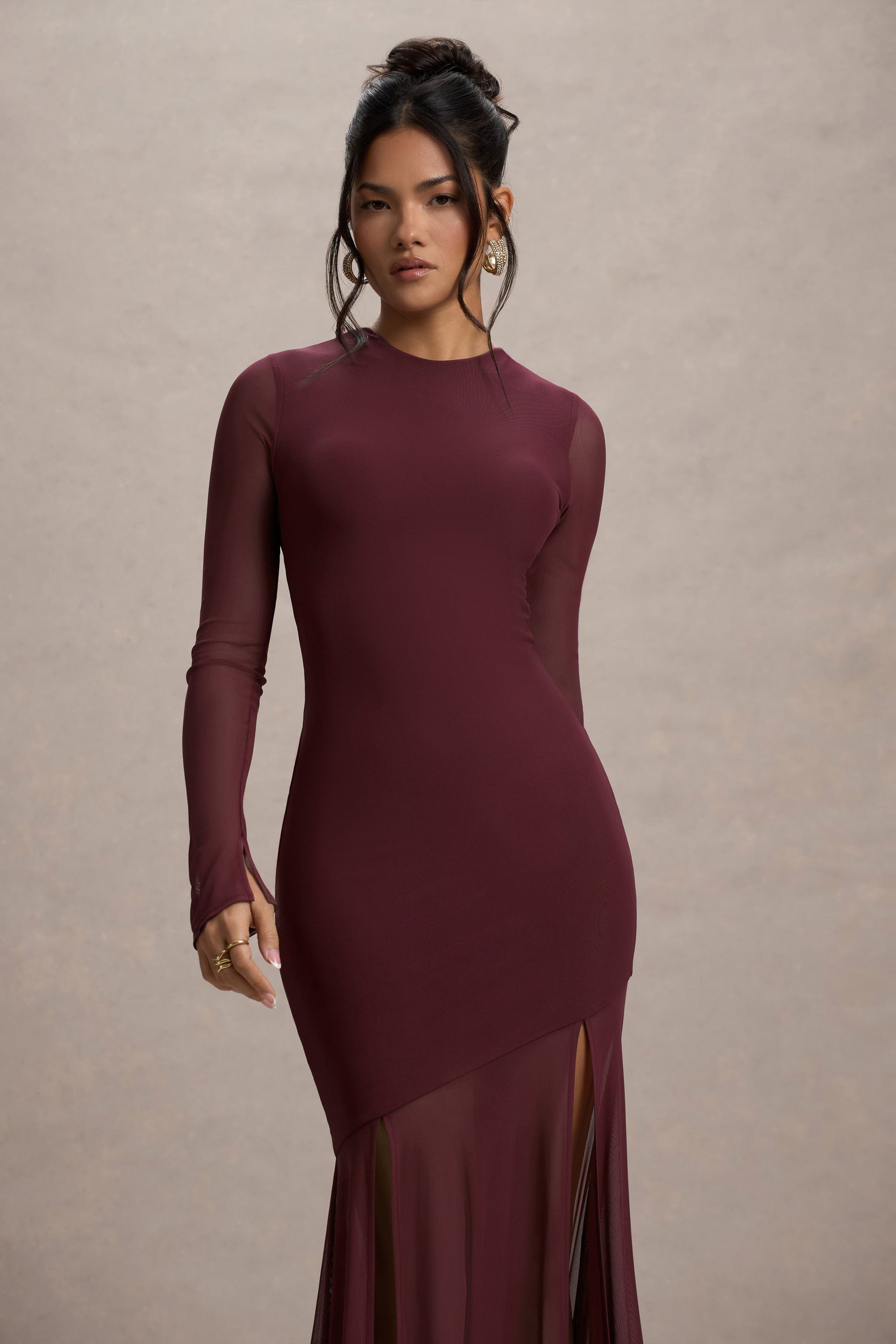 Tigerlily | Port Mesh Long-Sleeve Open-Back Maxi Dress - Club L London - USA