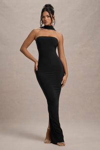 Nobu | Black Bandeau Maxi Dress With Halter-Collar - Club L London - USA