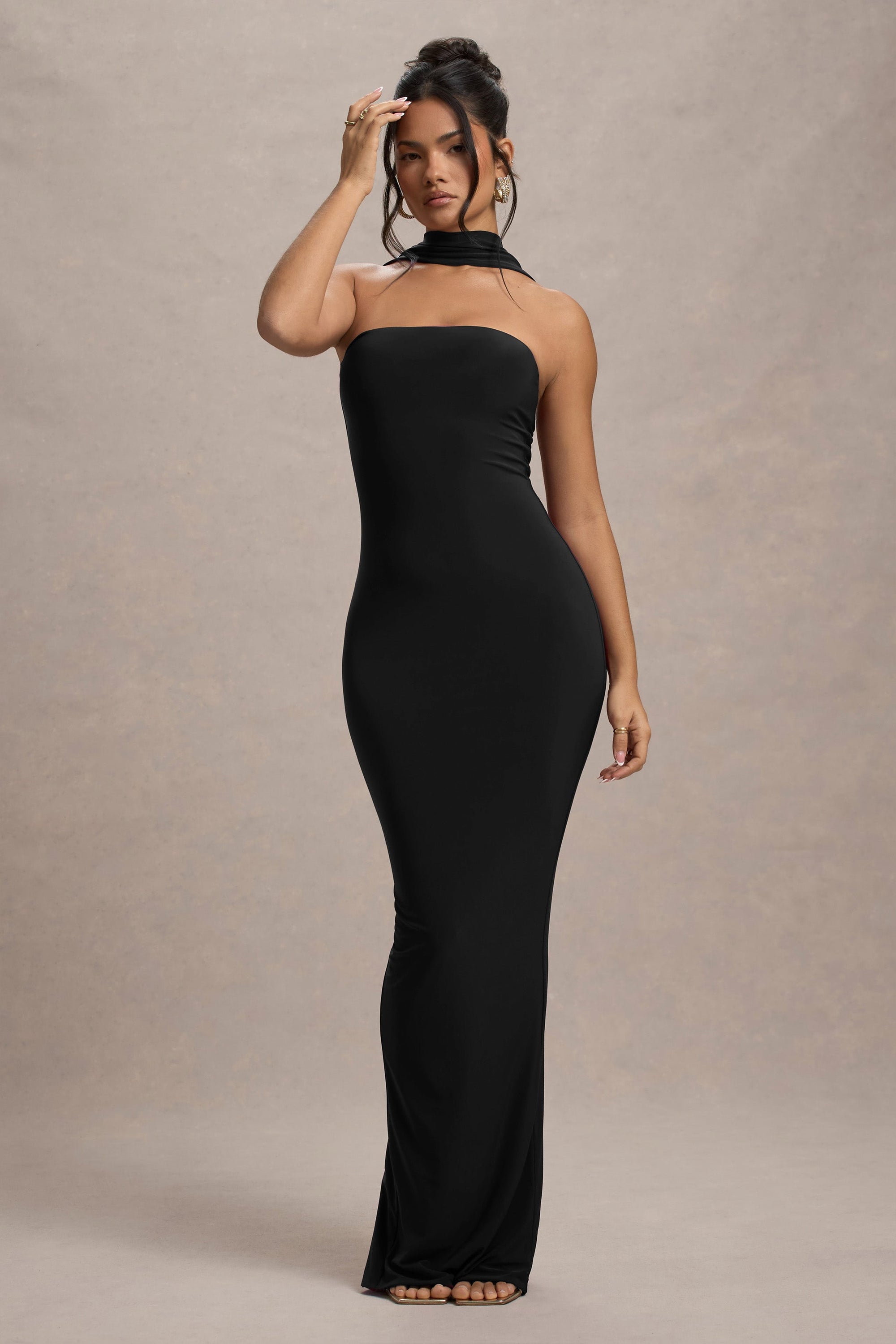 Nobu | Black Bandeau Maxi Dress With Halter-Collar - Club L London - USA