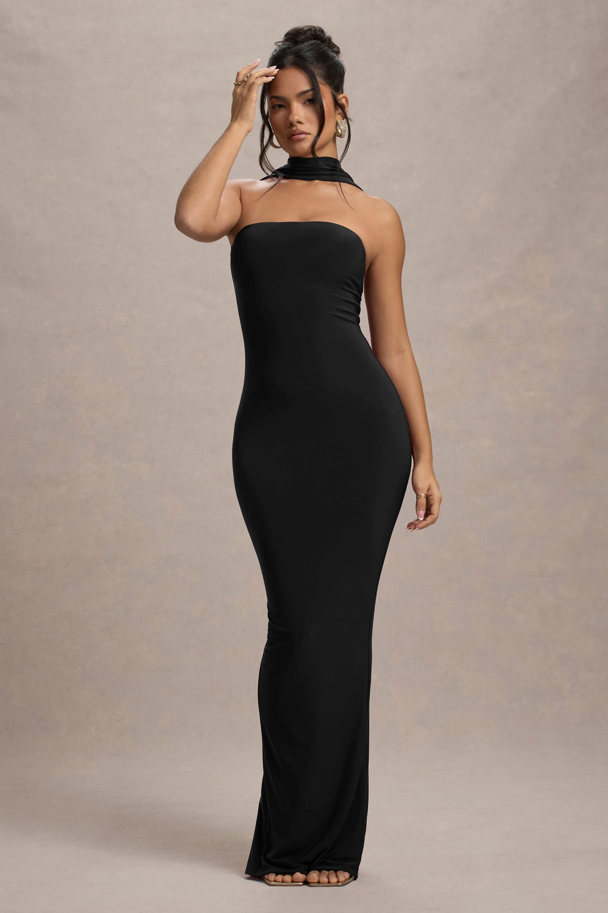 Nobu | Black Bandeau Maxi Dress With Halter-Collar - UK 10 Black Nobu | Black Bandeau Maxi Dress With Halter-Collar - UK 10 Black