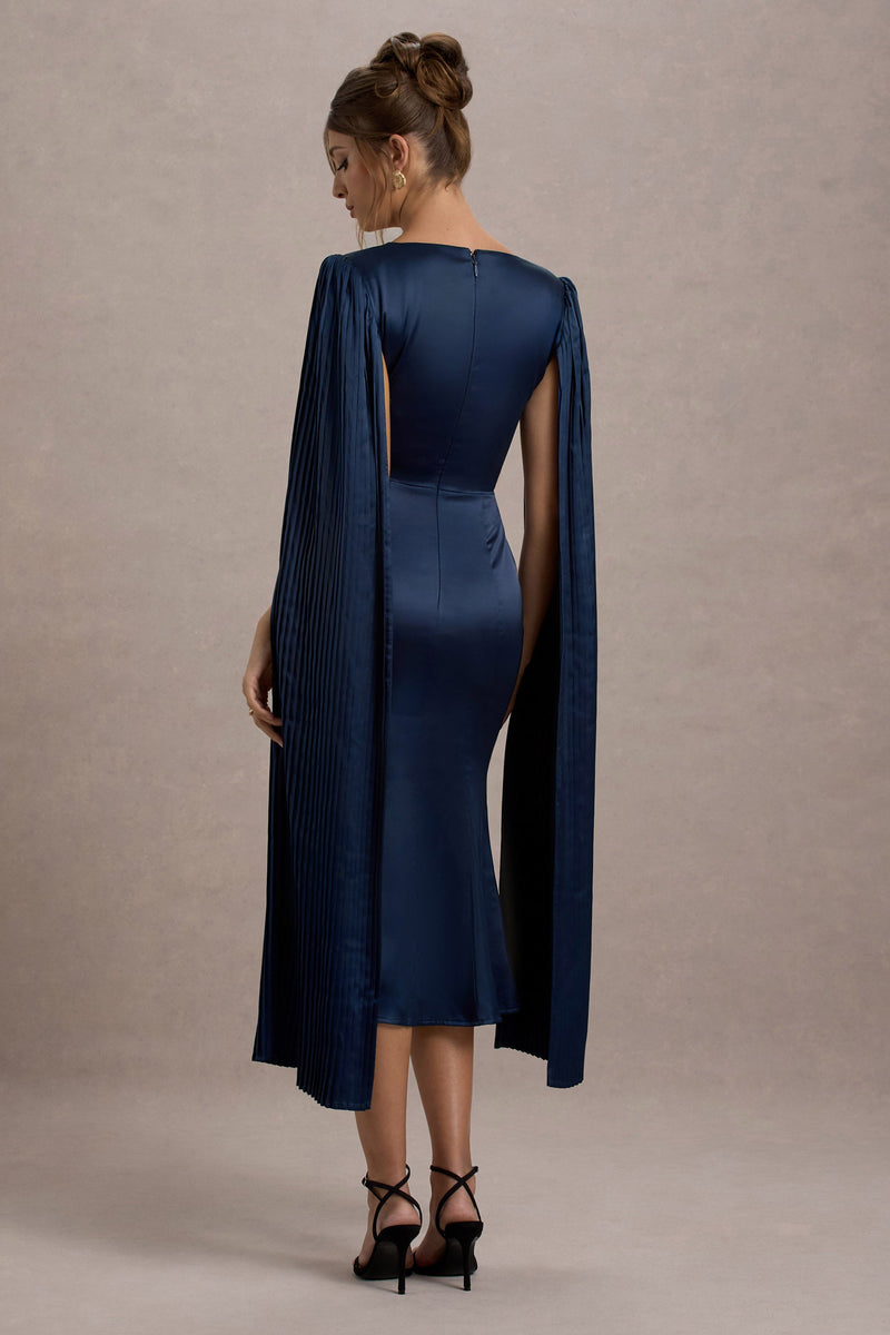Nalda Navy SquareNeck Midi Dress With Cape Sleeves Club L London USA