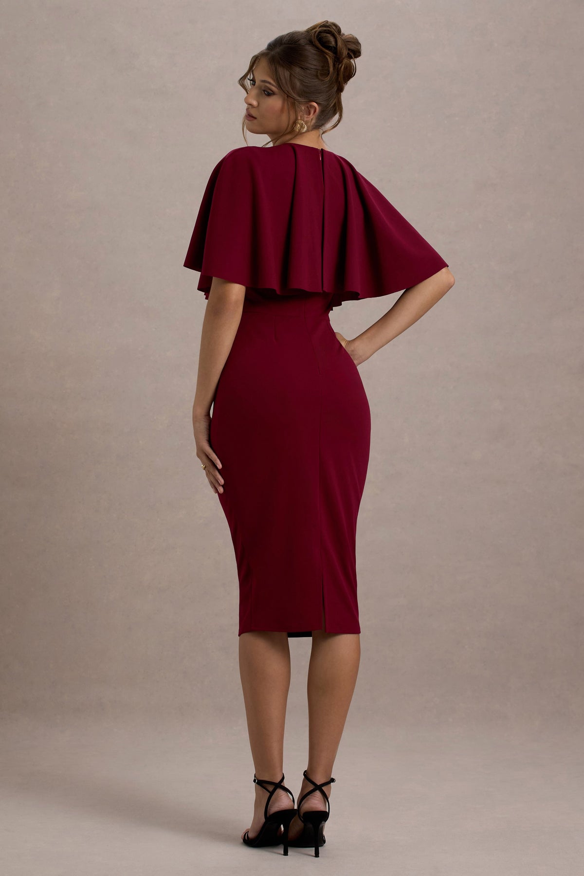 Andorra Berry Bodycon Cape Midi Dress Club L London - USA Andorra Berry Bodycon Cape Midi Dress Club L London - USA