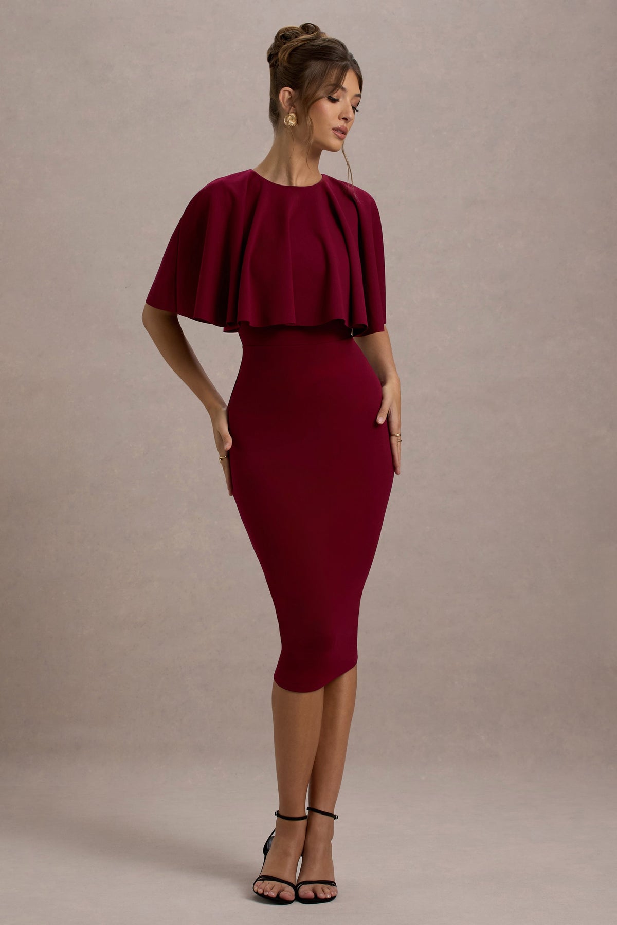 Andorra Berry Bodycon Cape Midi Dress Club L London - USA Andorra Berry Bodycon Cape Midi Dress Club L London - USA