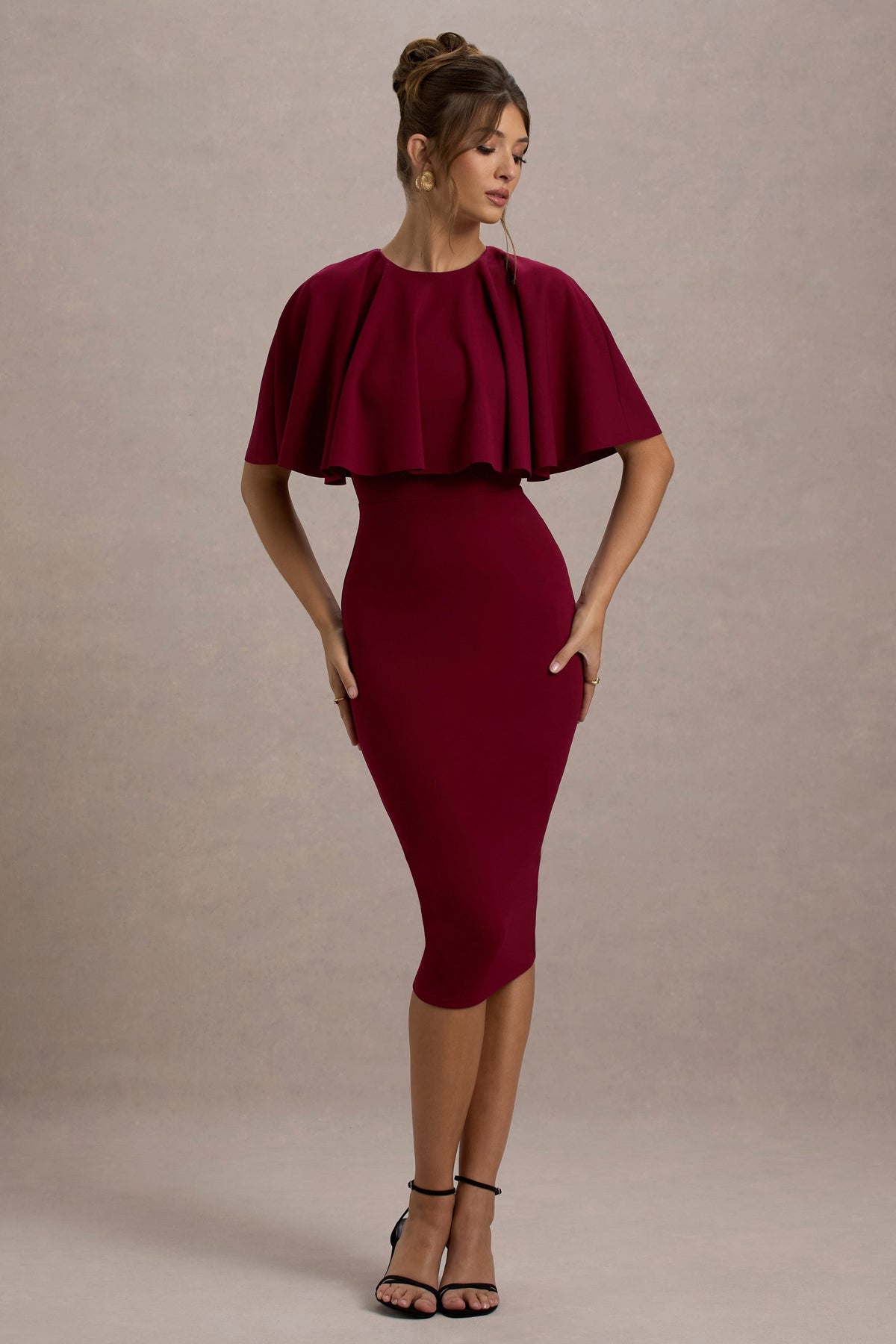 Andorra Berry Bodycon Cape Midi Dress – Club L London Andorra Berry Bodycon Cape Midi Dress – Club L London
