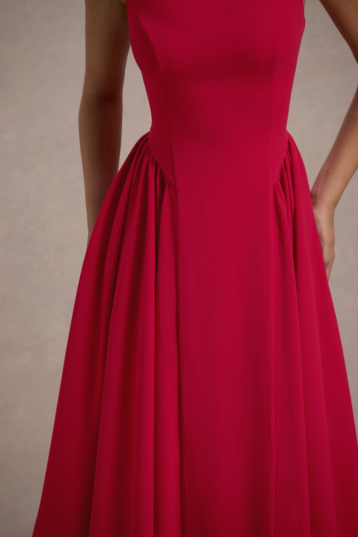 Muriel | RED Boat-Neck Volume-Hem Midi Dress - UK 12 RED Muriel | RED Boat-Neck Volume-Hem Midi Dress - UK 12 RED