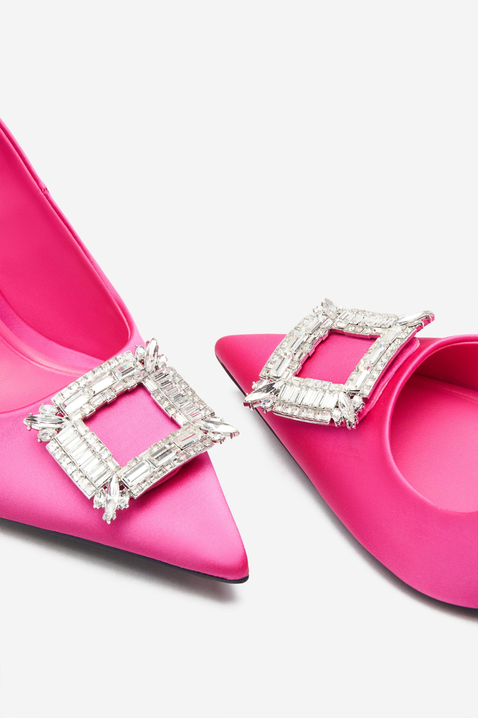Lawless | Hot Pink Satin Pointed Court Heels With Diamante Brooches - Club L London - USA