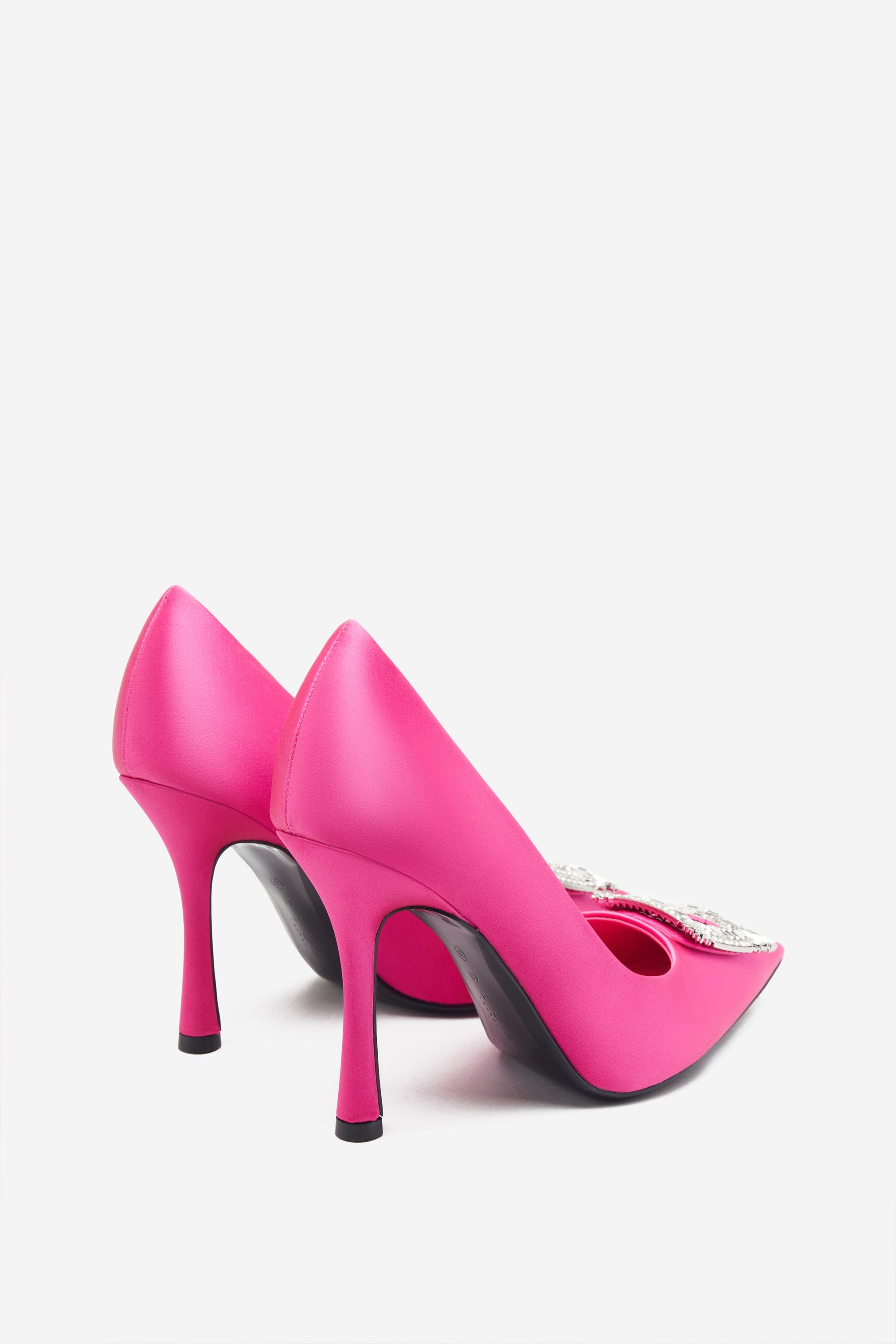 Lawless | Hot Pink Satin Pointed Court Heels With Diamante Brooches - Club L London - USA