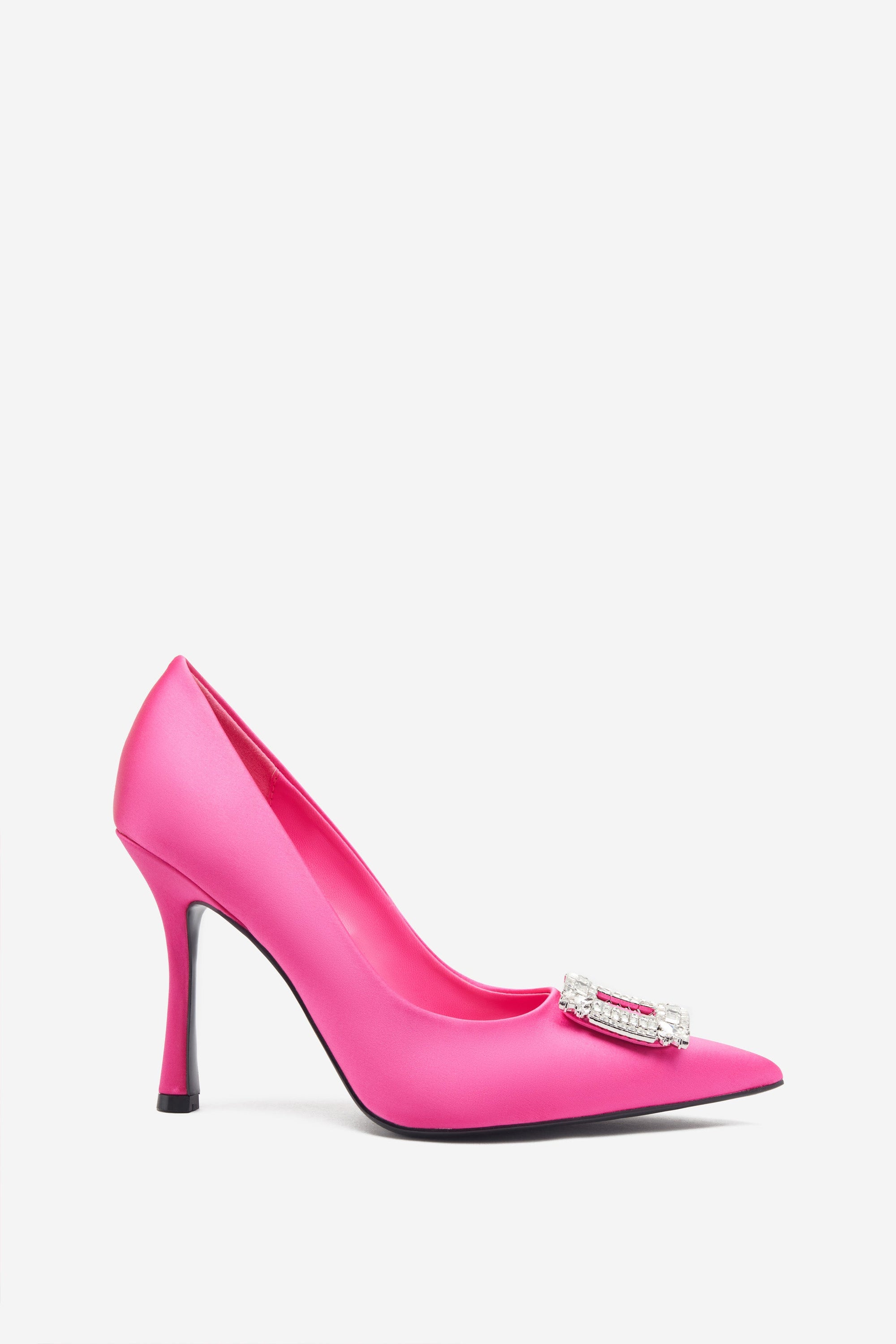 Lawless | Hot Pink Satin Pointed Court Heels With Diamante Brooches - Club L London - USA