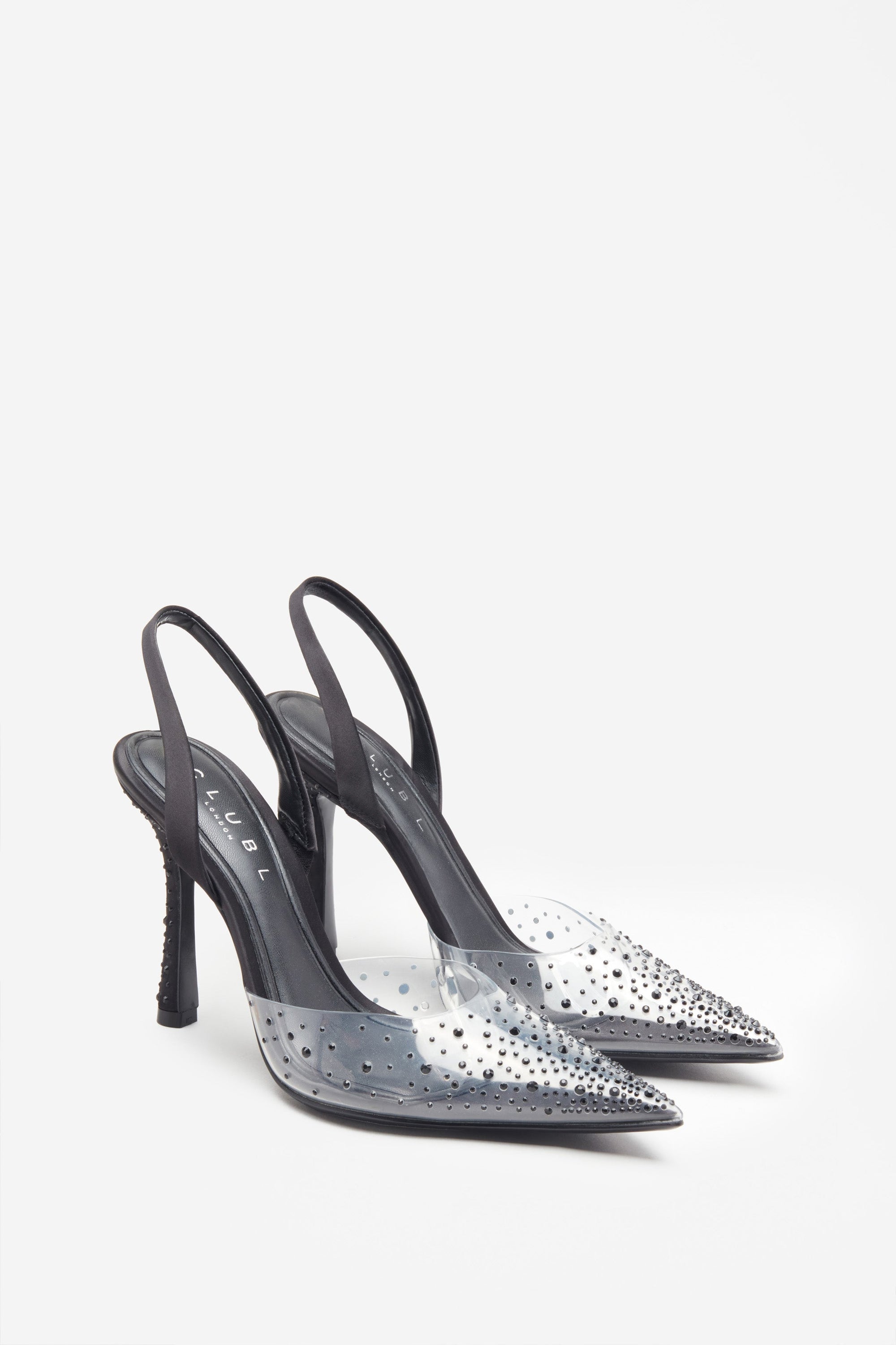 Covergirl | Black Diamante Sling Back Pointed Heels - Club L London - USA