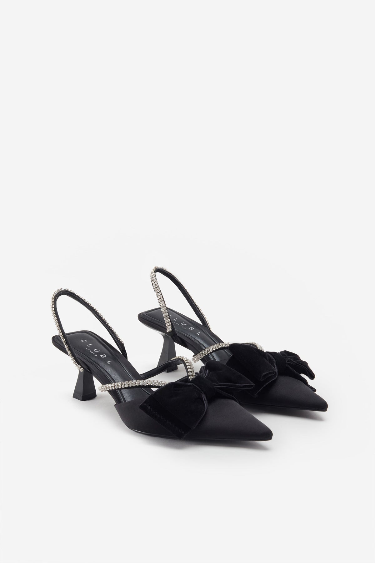 Pretty & Poised Black Diamante Strap Sling Back Kitten Heels With
