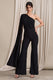 Aurora | Black One Shoulder Cape Sleeve Jumpsuit - Club L London - USA