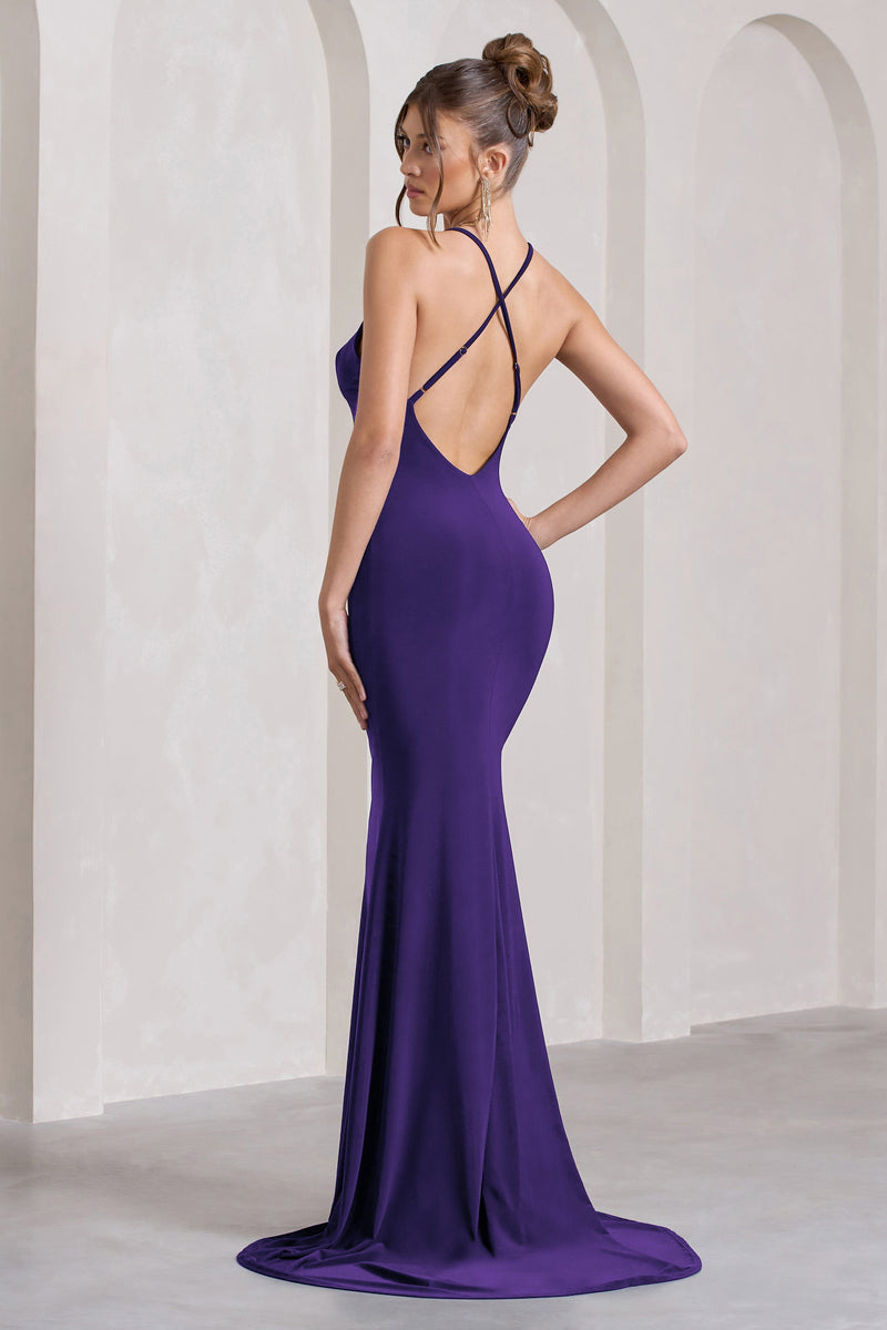 Lucky Number Purple Cross Back Fishtail Maxi Dress – Club L London - USA