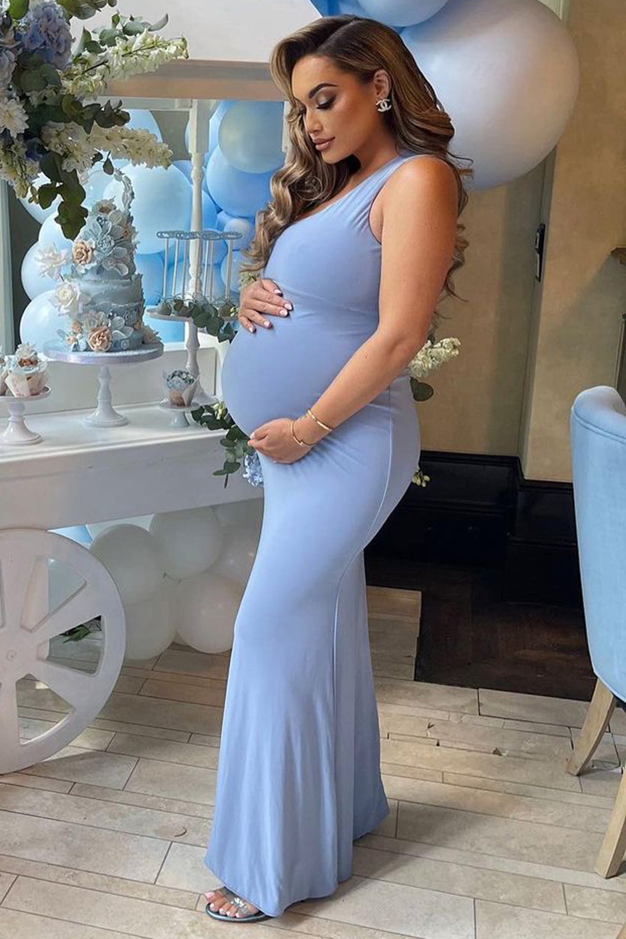 Oh Baby | Powder Blue Maternity One Shoulder Bodycon Maxi Dress - Club L London - USA