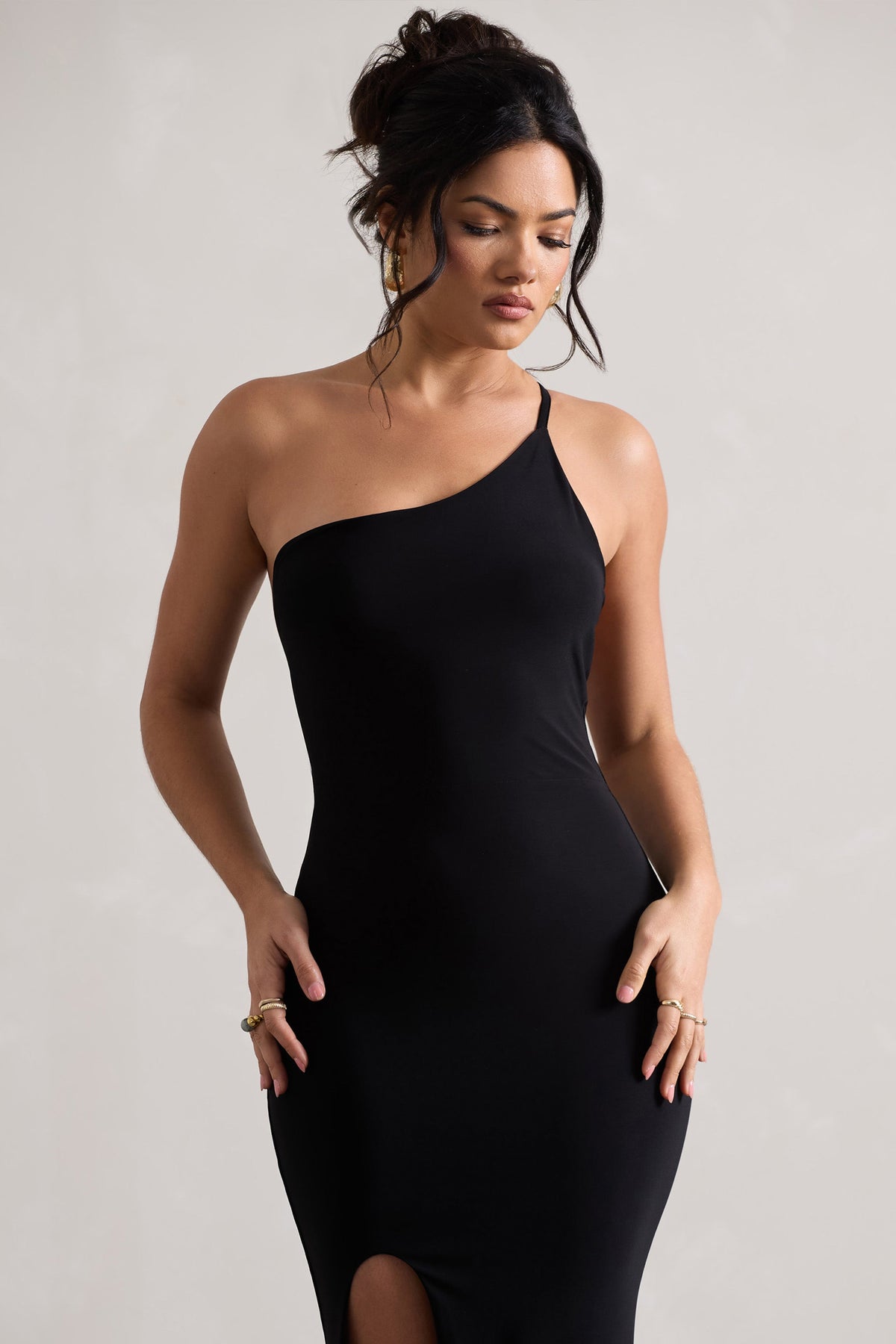 Belle | Black One Shoulder Fishtail Maxi Dress