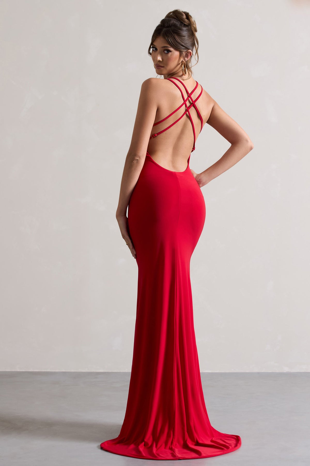 club l london cross back fishtail maxi dress Club L London Cross Back Fishtail Maxi Dress Red Size 10