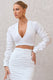 Sundown | White Ruched Sleeve Wrap Detail Cropped Shirt - Club L London - USA