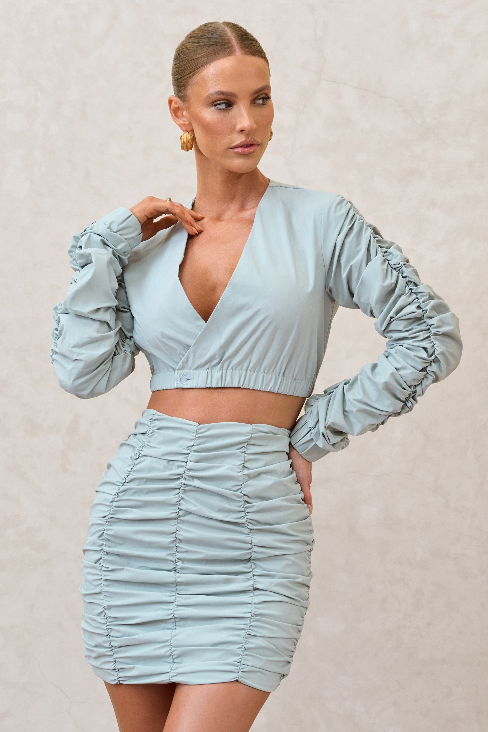 Break Of Day | Sage Ruched Mini Skirt - Club L London - USA