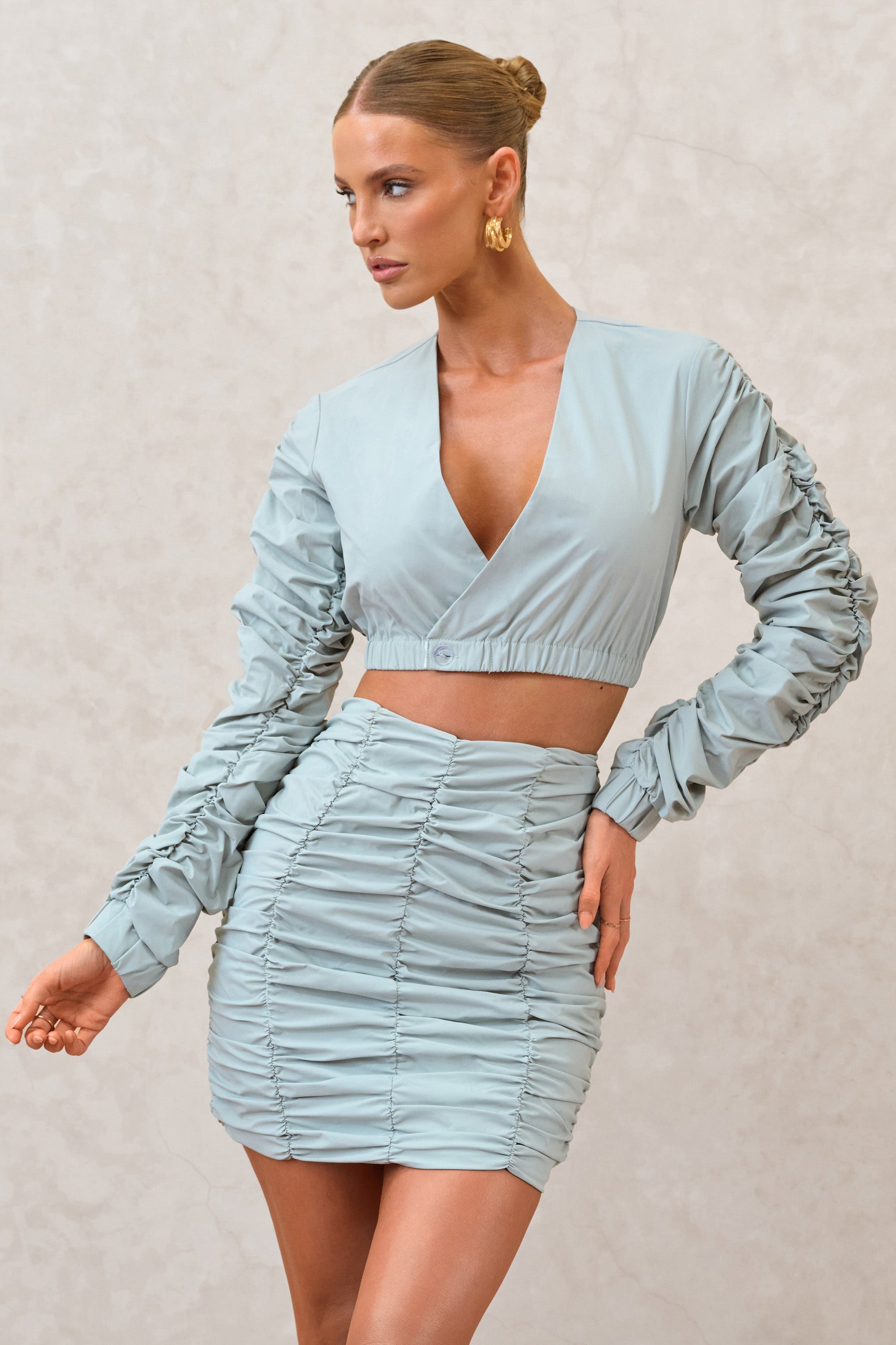 Break Of Day | Sage Ruched Mini Skirt - Club L London - USA