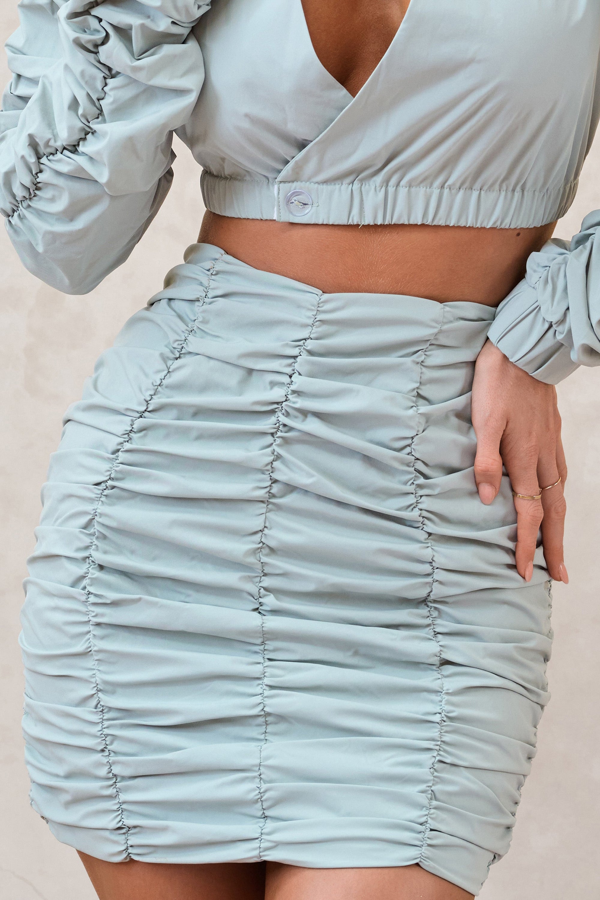 Break Of Day | Sage Ruched Mini Skirt - Club L London - USA