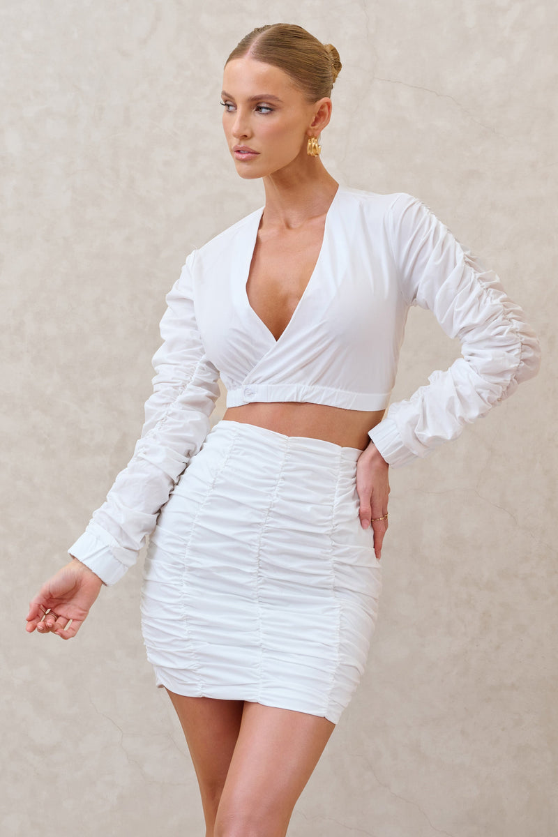 Break Of Day | White Ruched Mini Skirt - Club L London - USA