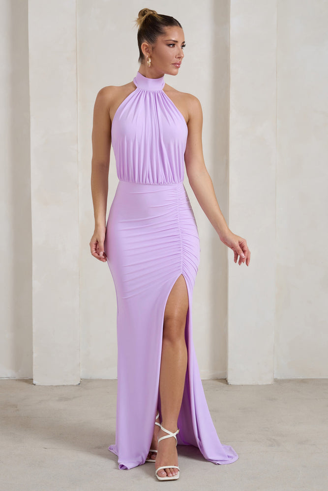 Lilac Slinky Cowl Backless Halter Neck Long Top