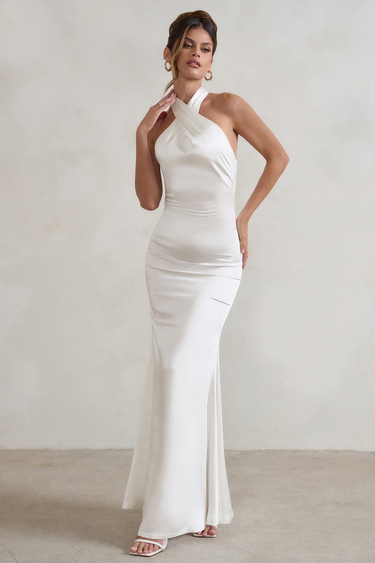 Lisa Long Satin Bridesmaid Dress in White | Birdy Grey