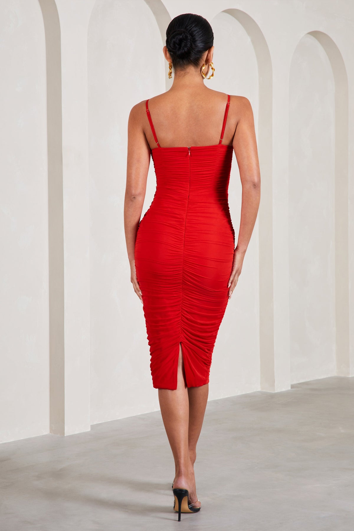 Shape Red Mesh Corset Ruched Bodycon Dress