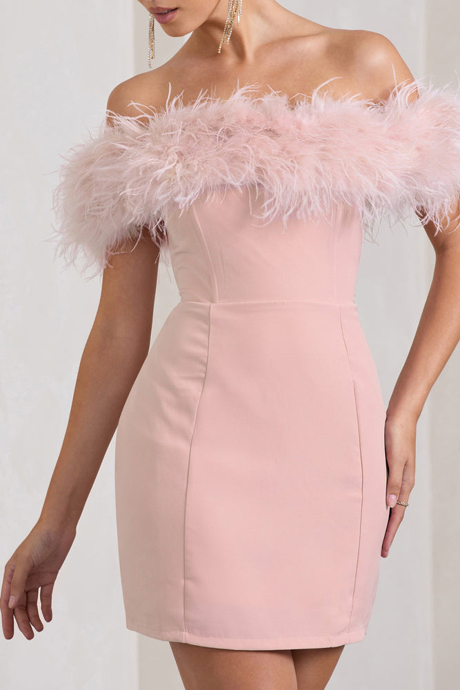 Pure Delight Pink Bardot Feather Mini Dress – Club L London Pure Delight Pink Bardot Feather Mini Dress – Club L London