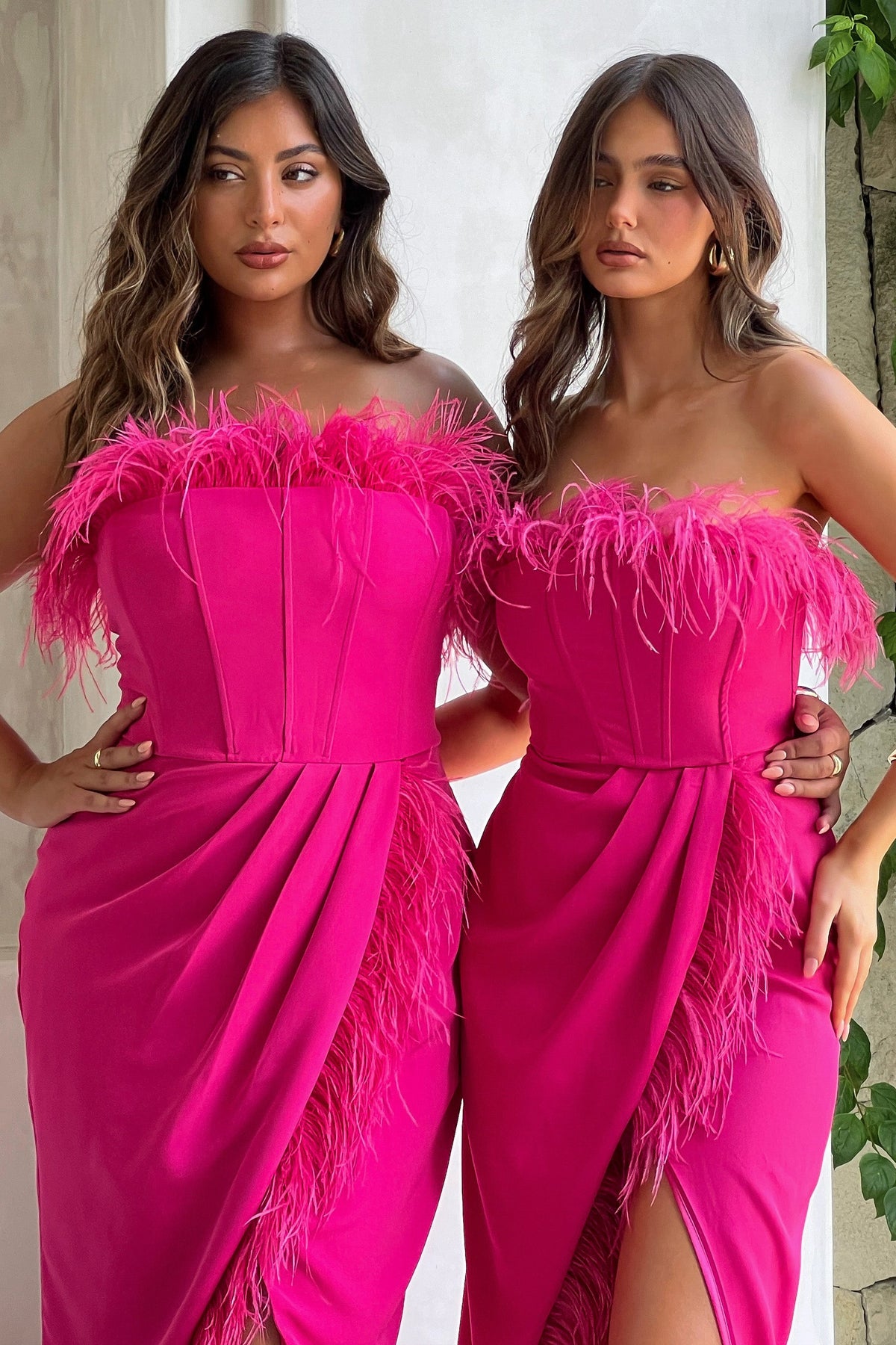 Cosmo Hot Pink Bandeau Corset Maxi Dress With Feather Trim – Club L London  - USA