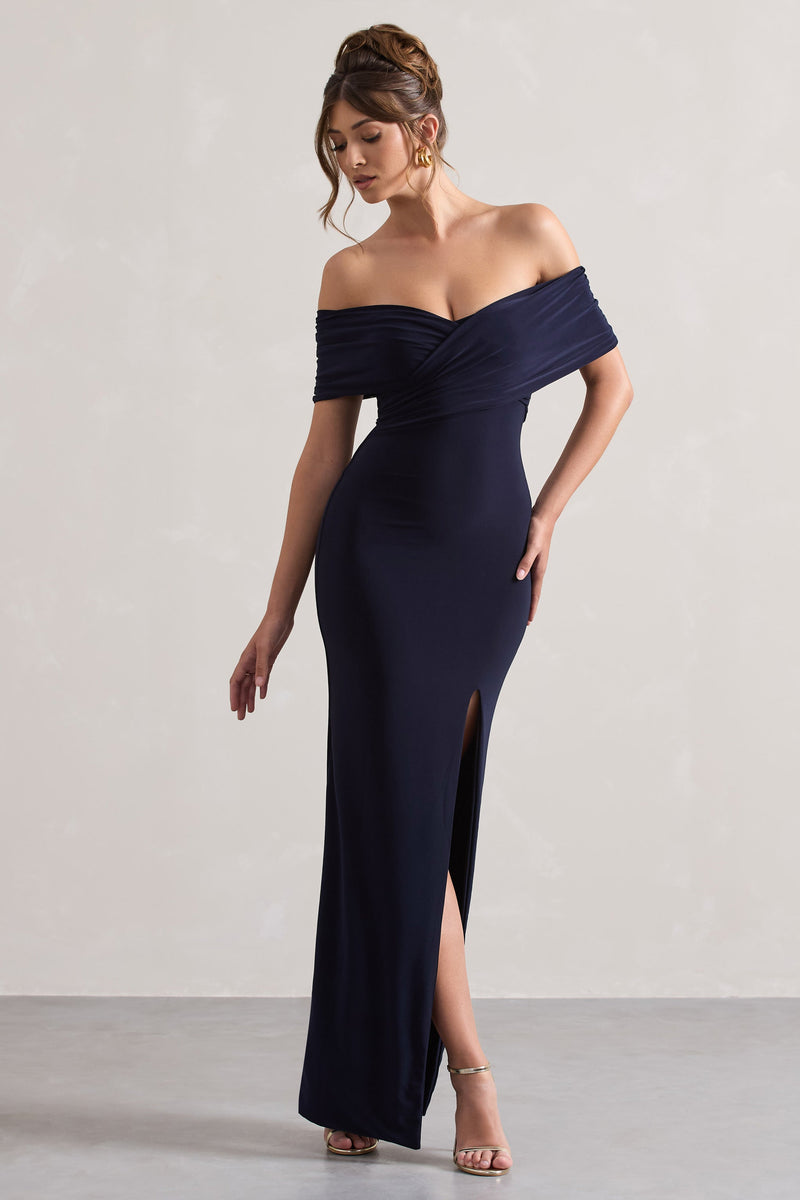 Refined Navy Twist Front Bardot Maxi Dress – Club L London - USA