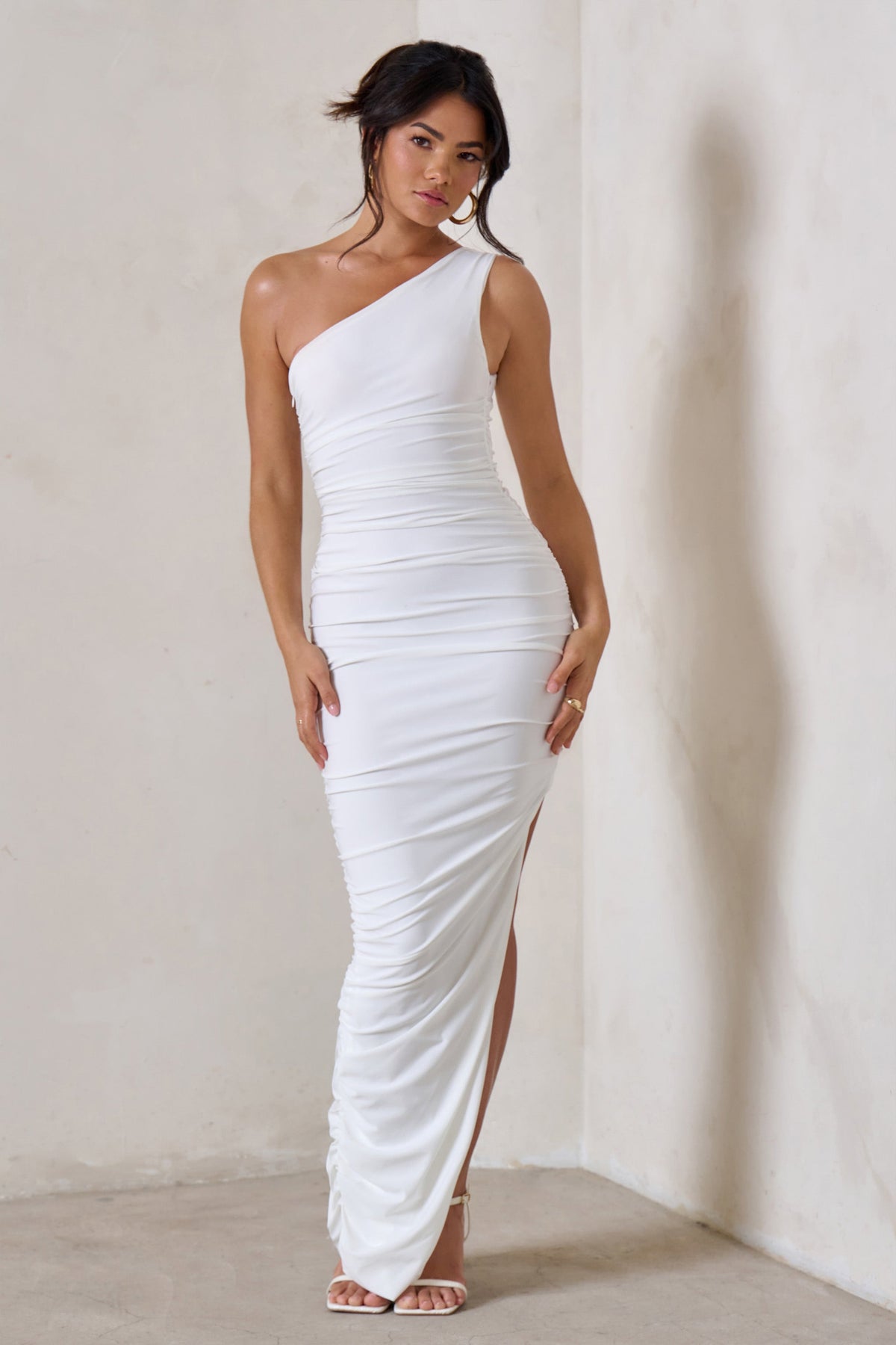 open lace back dress San Miguel One Shoulder Silky Maxi Dress - White open lace back dress San Miguel One Shoulder Silky Maxi Dress - White