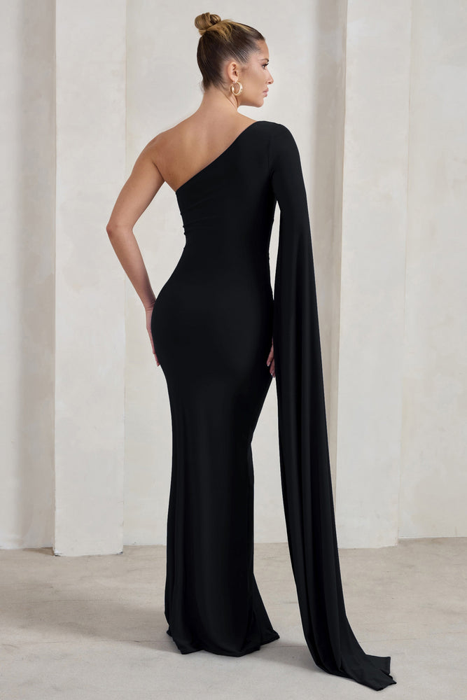 Romi Black One Shoulder Twist Design Maxi Dress – Club L