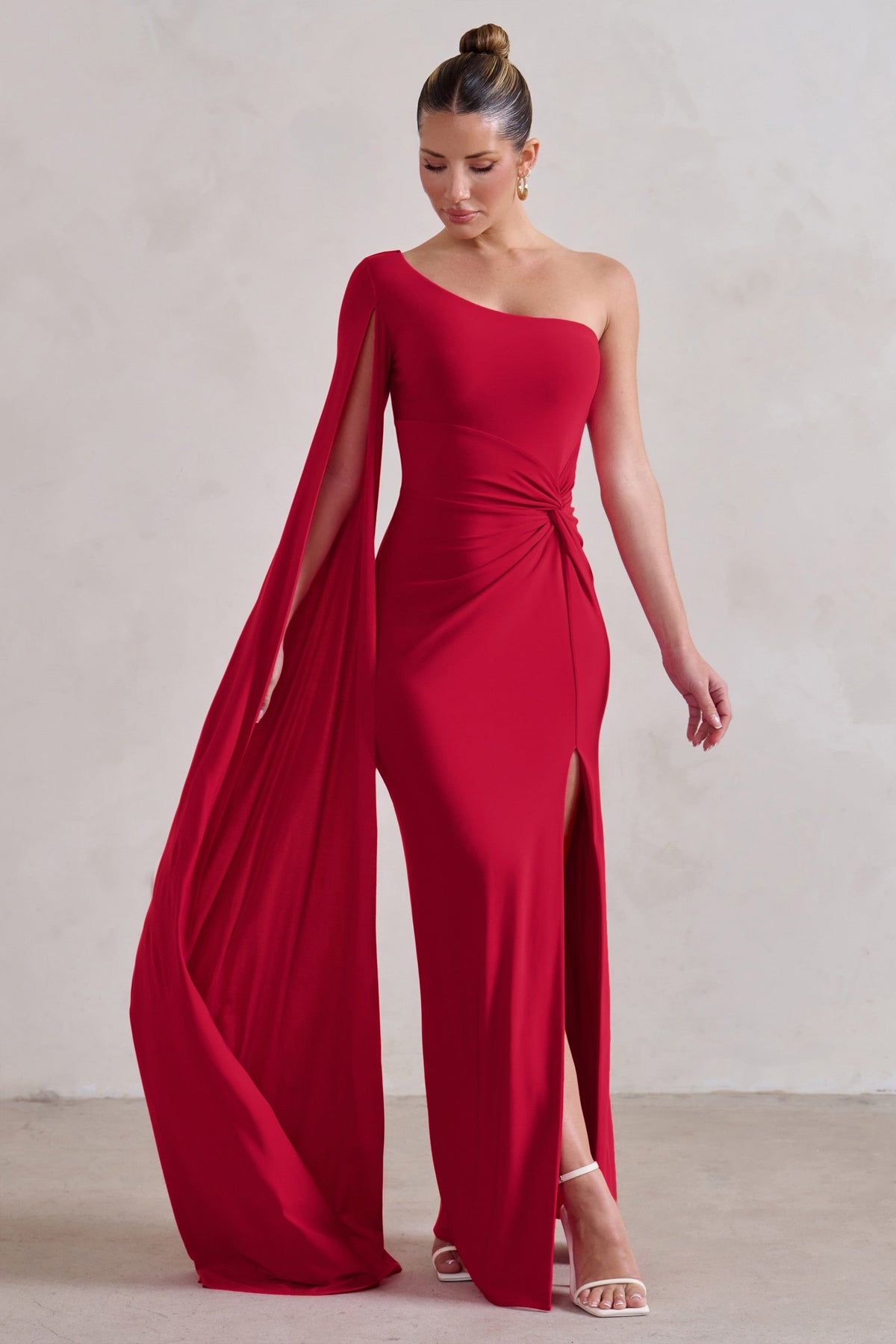 Romi | Red One Shoulder Twist Design Maxi Dress US 14 / RED Romi | Red One Shoulder Twist Design Maxi Dress US 14 / RED